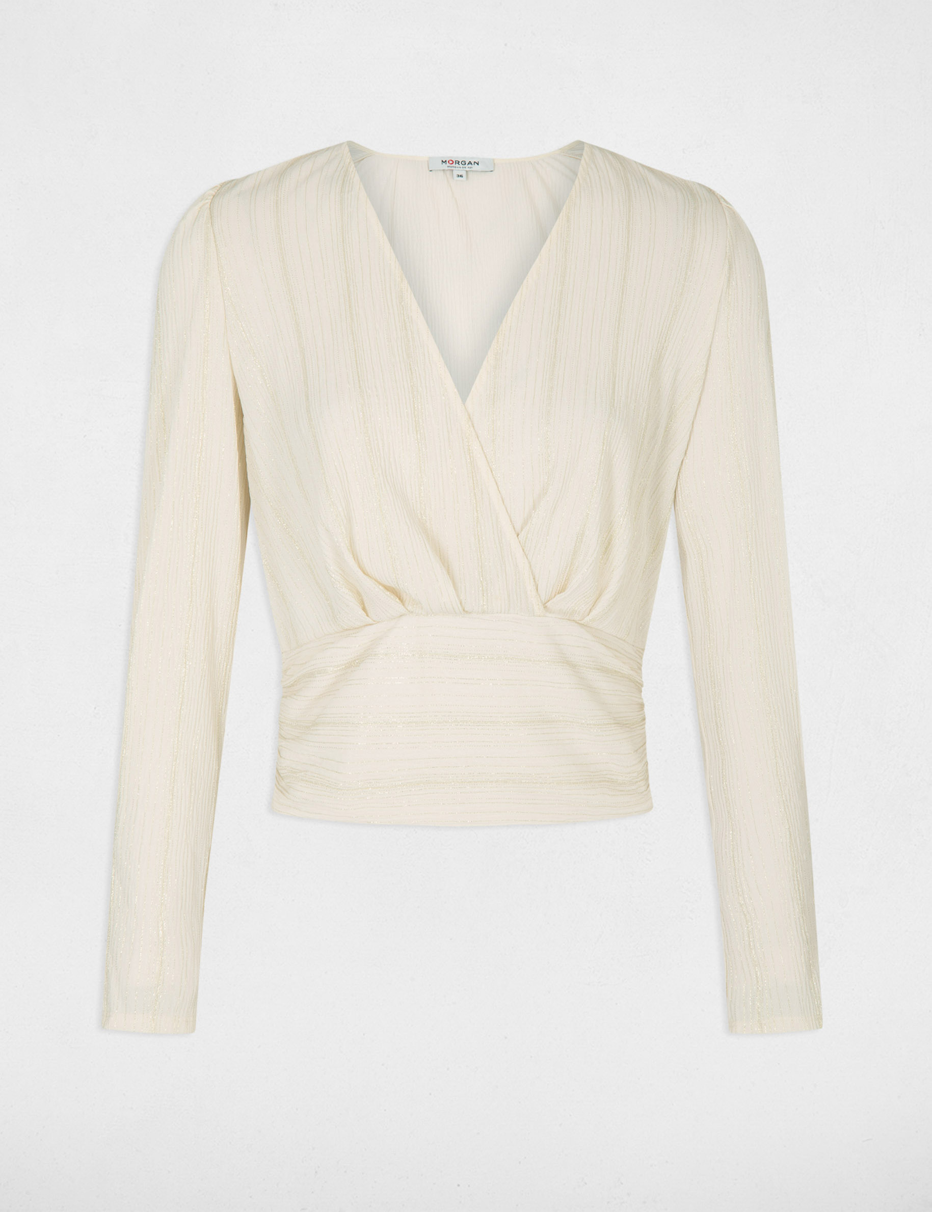 Blouse manches longues col cache-coeur ecru femme