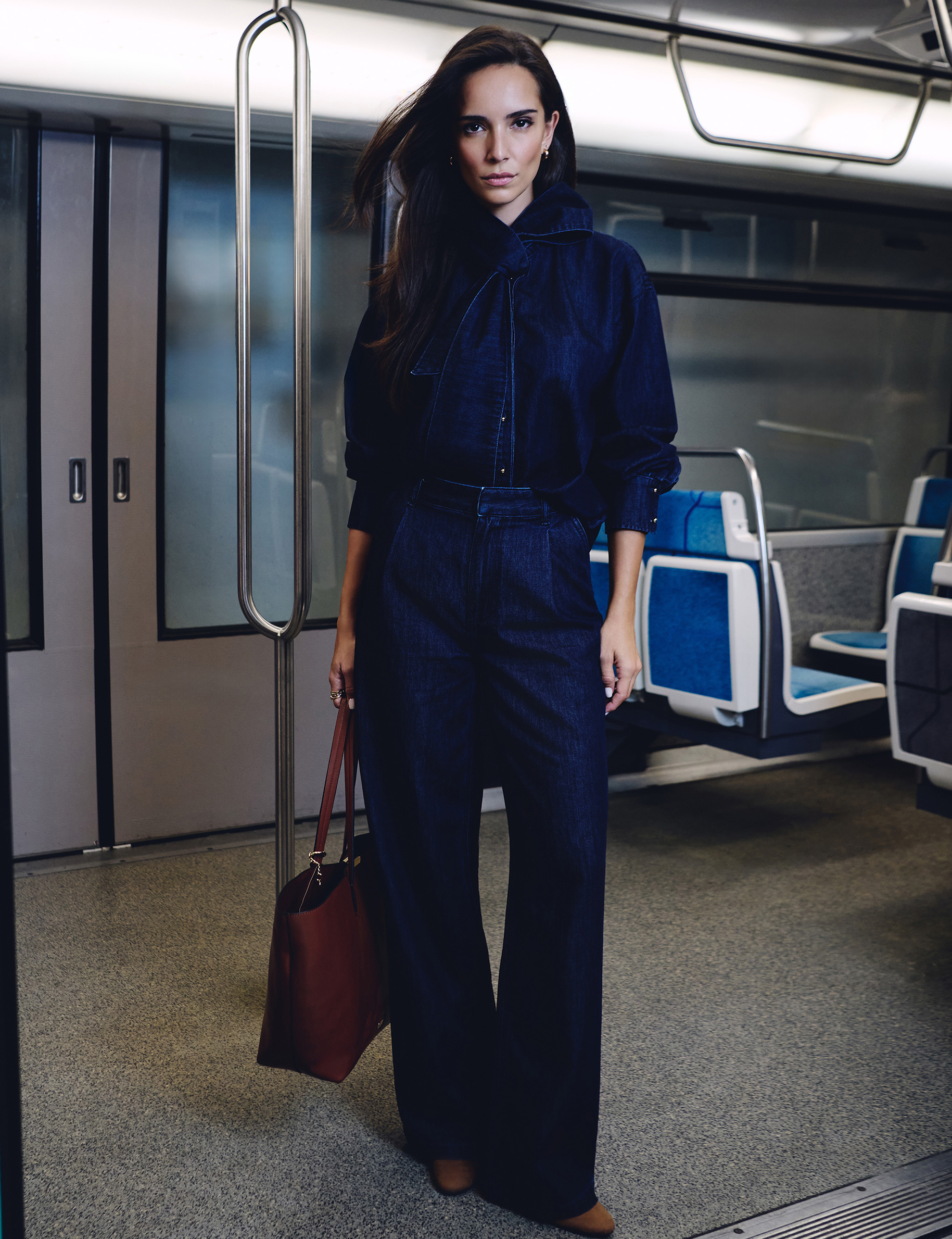 Pantalon large taille haute denim brut femme Morgan