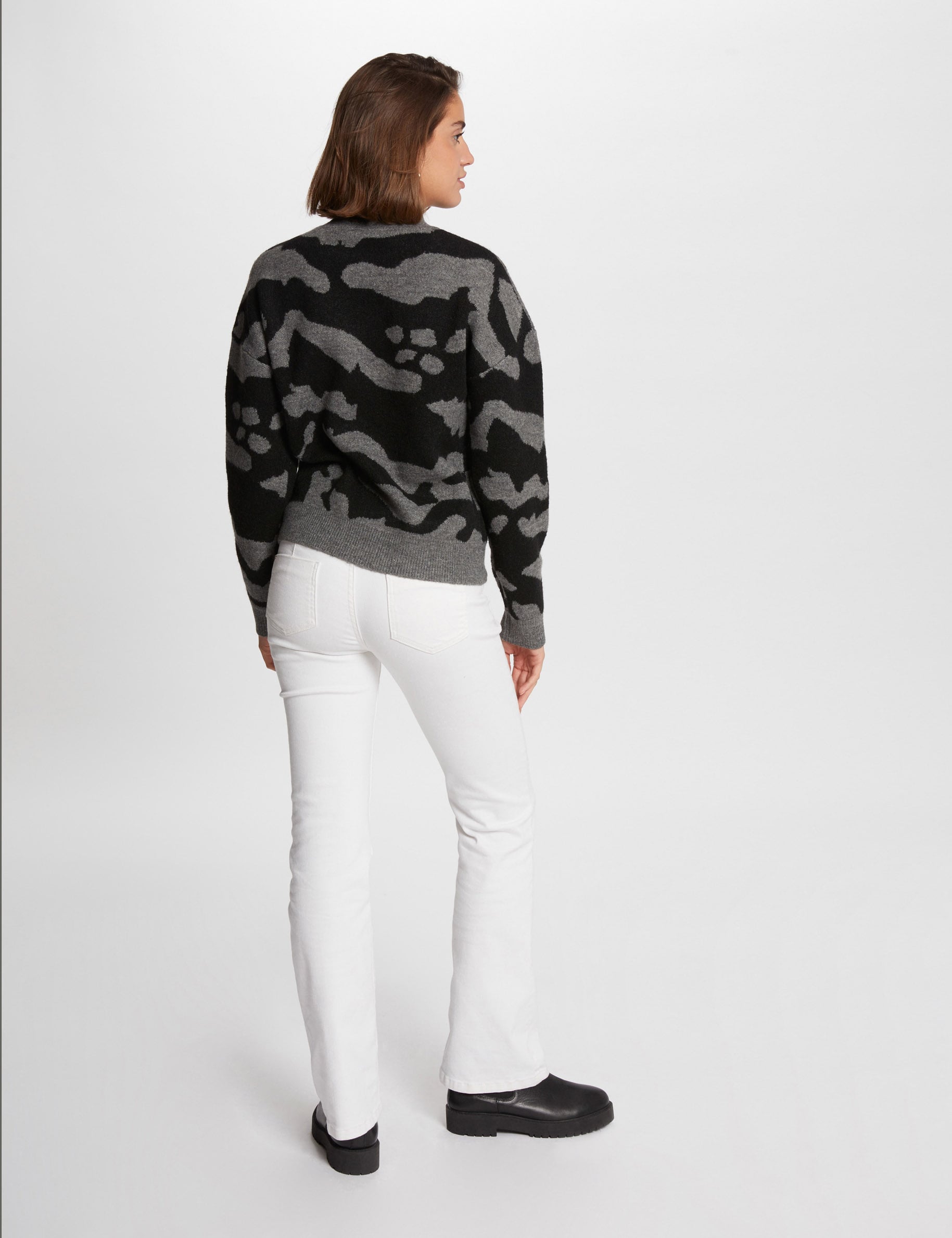 Pull col montant imprim&eacute; gris anthracite femme