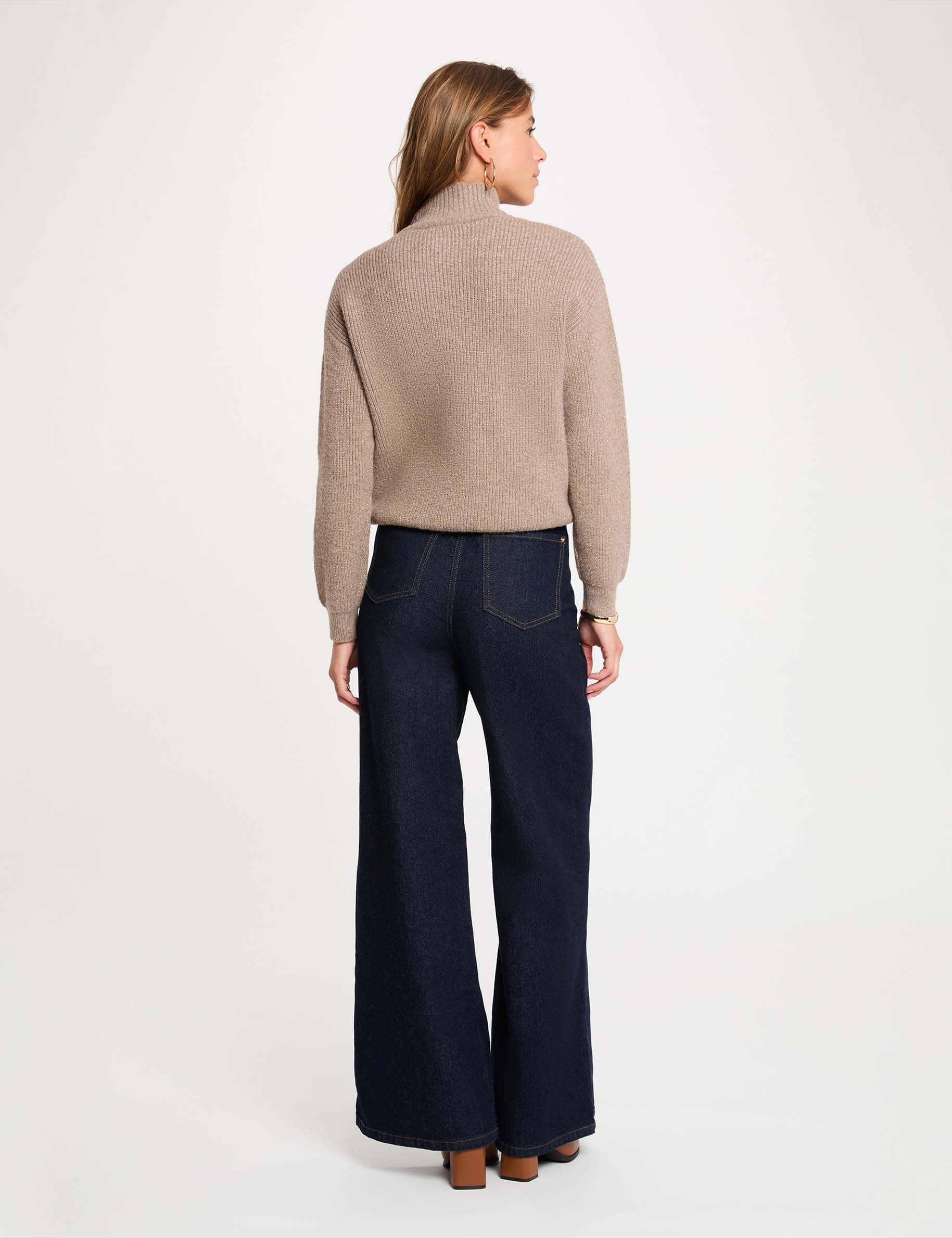 Pull col montant taupe femme