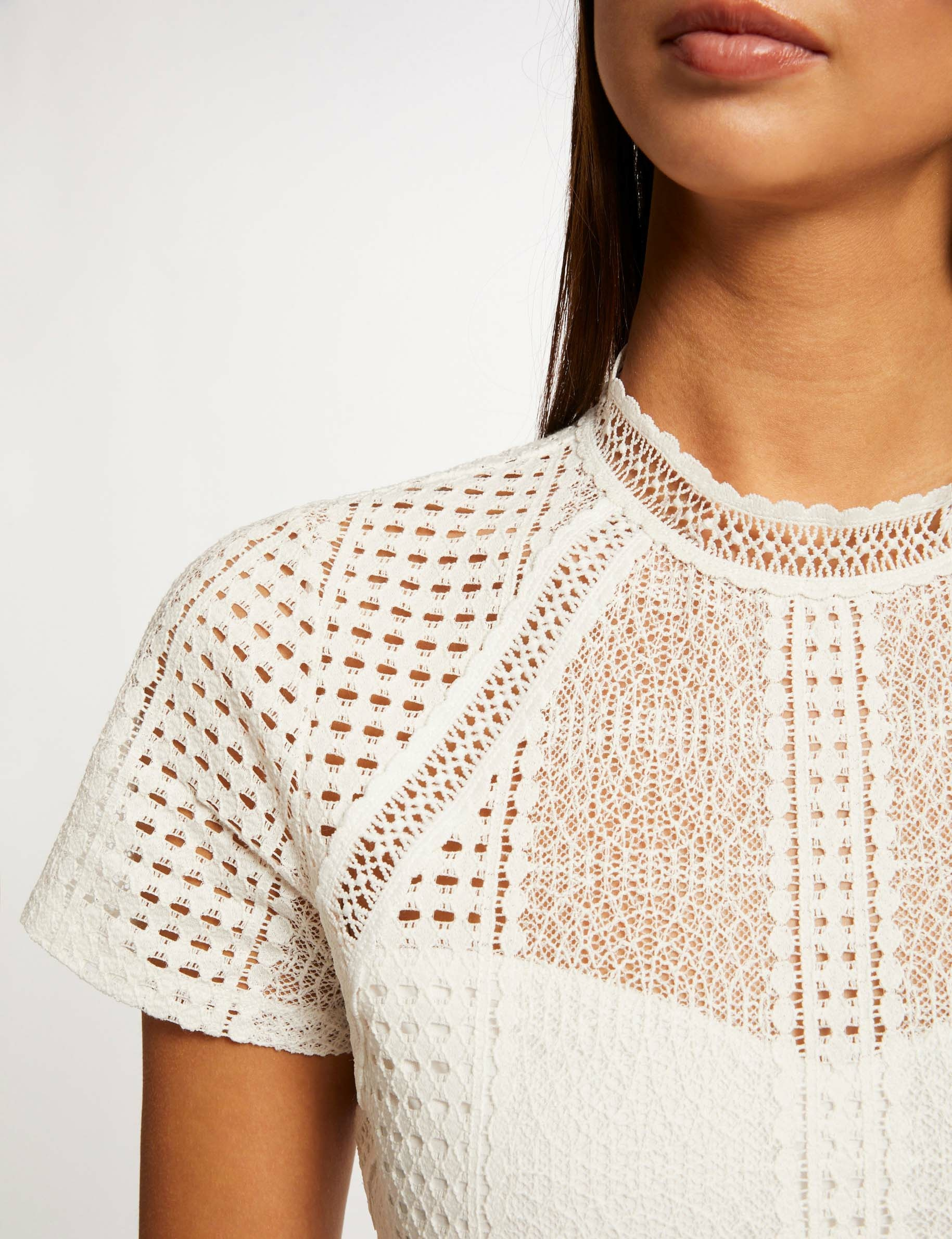 T-shirt manches courtes à dentelle ecru femme T-shirt manches courtes à dentelle ecru femme