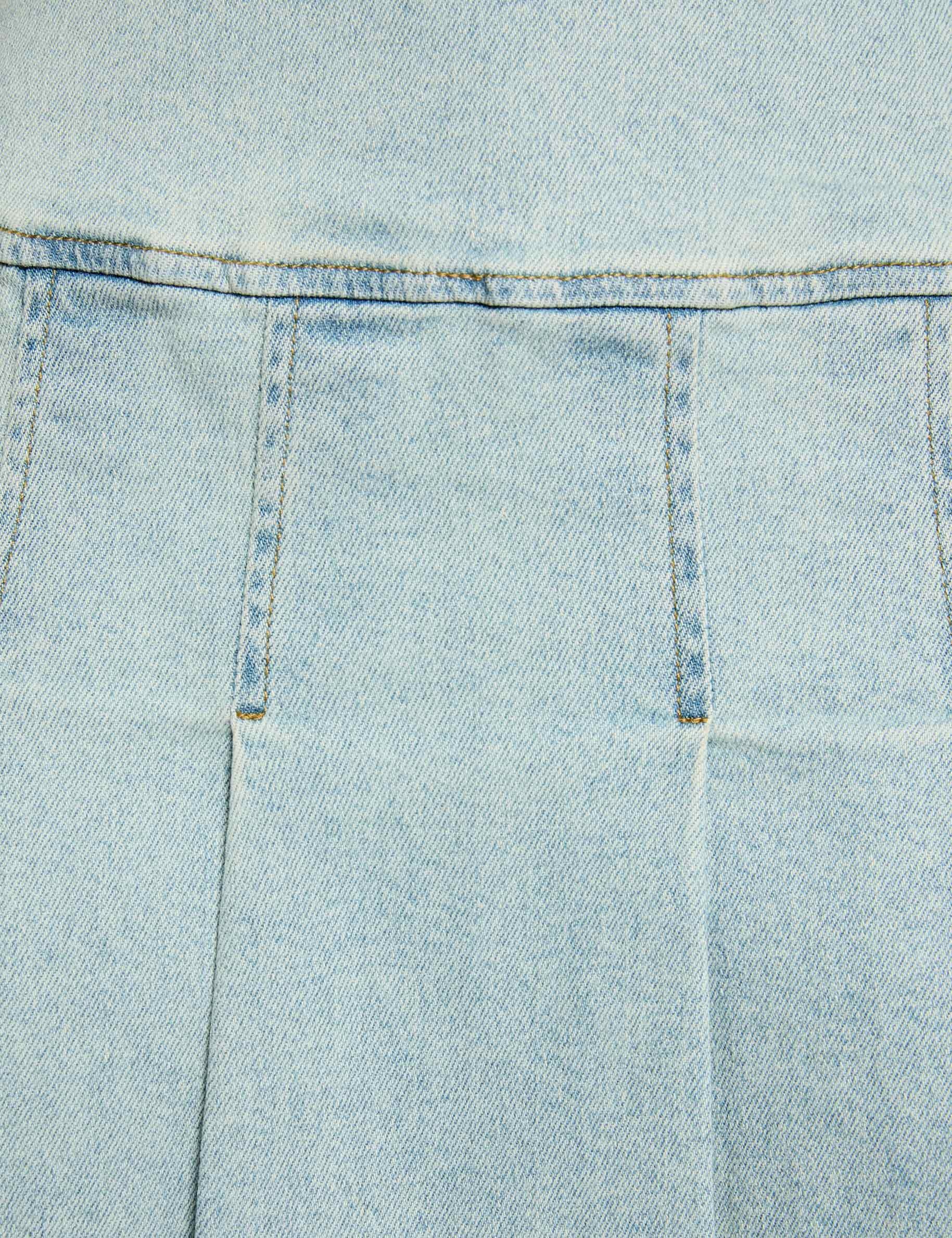 Jupe courte pliss&eacute;e denim bleach femme