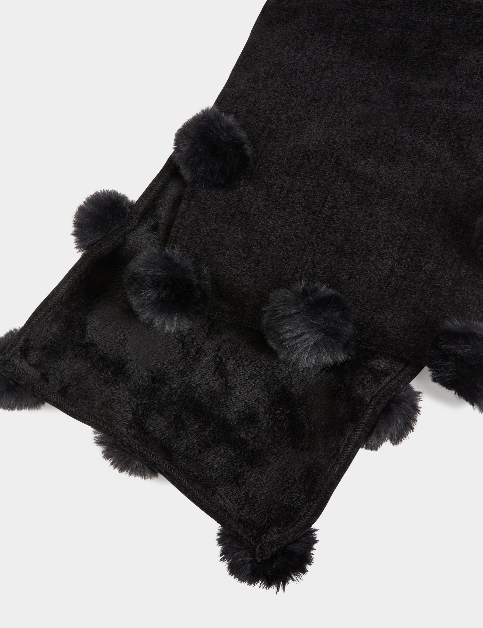 &Eacute;charpe doubl&eacute;e &agrave; pompons noir femme