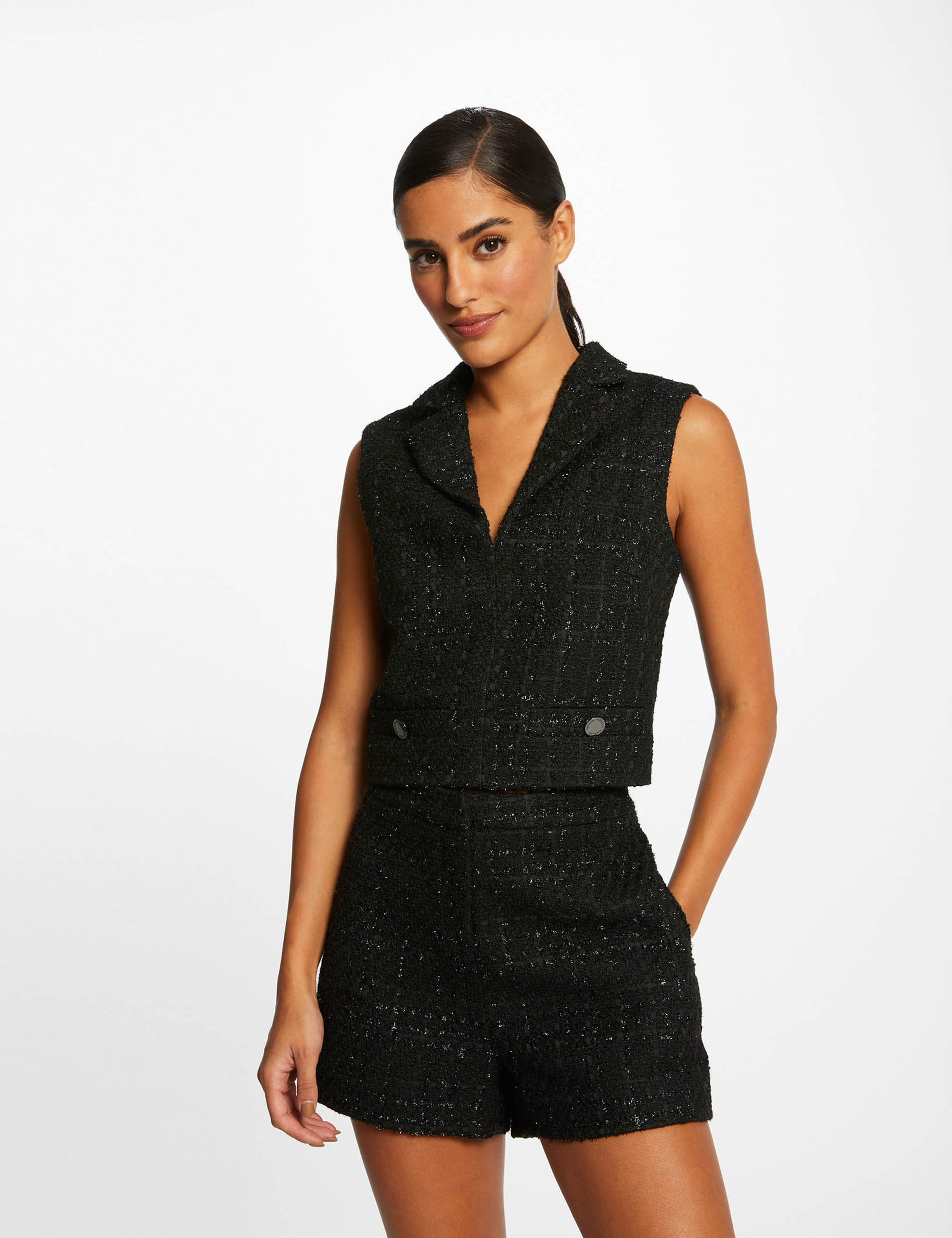 Short droit taille haute noir femme Short droit taille haute noir femme