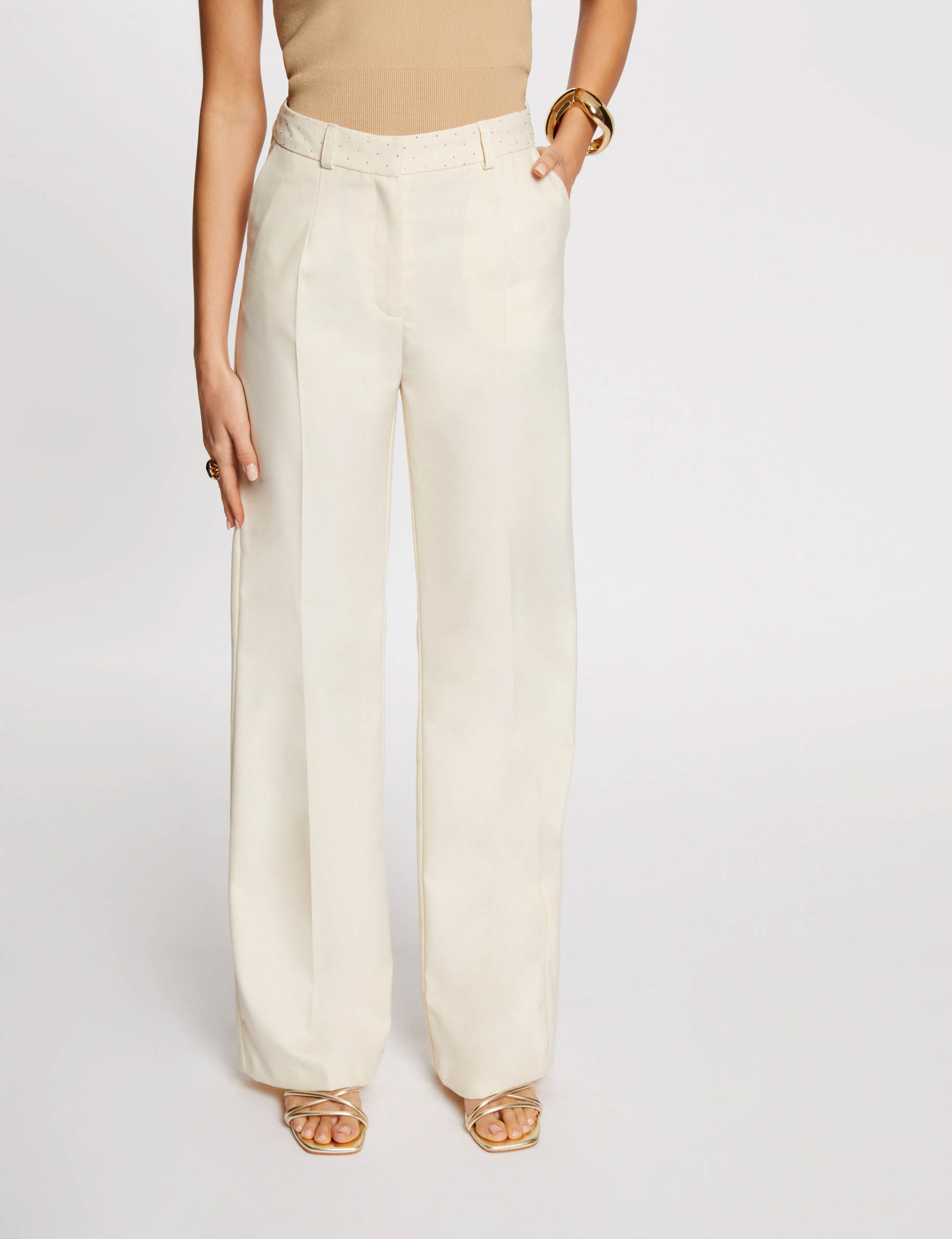 pantalon ajuste a strass vanille femme Pantalon ajusté à strass vanille femme