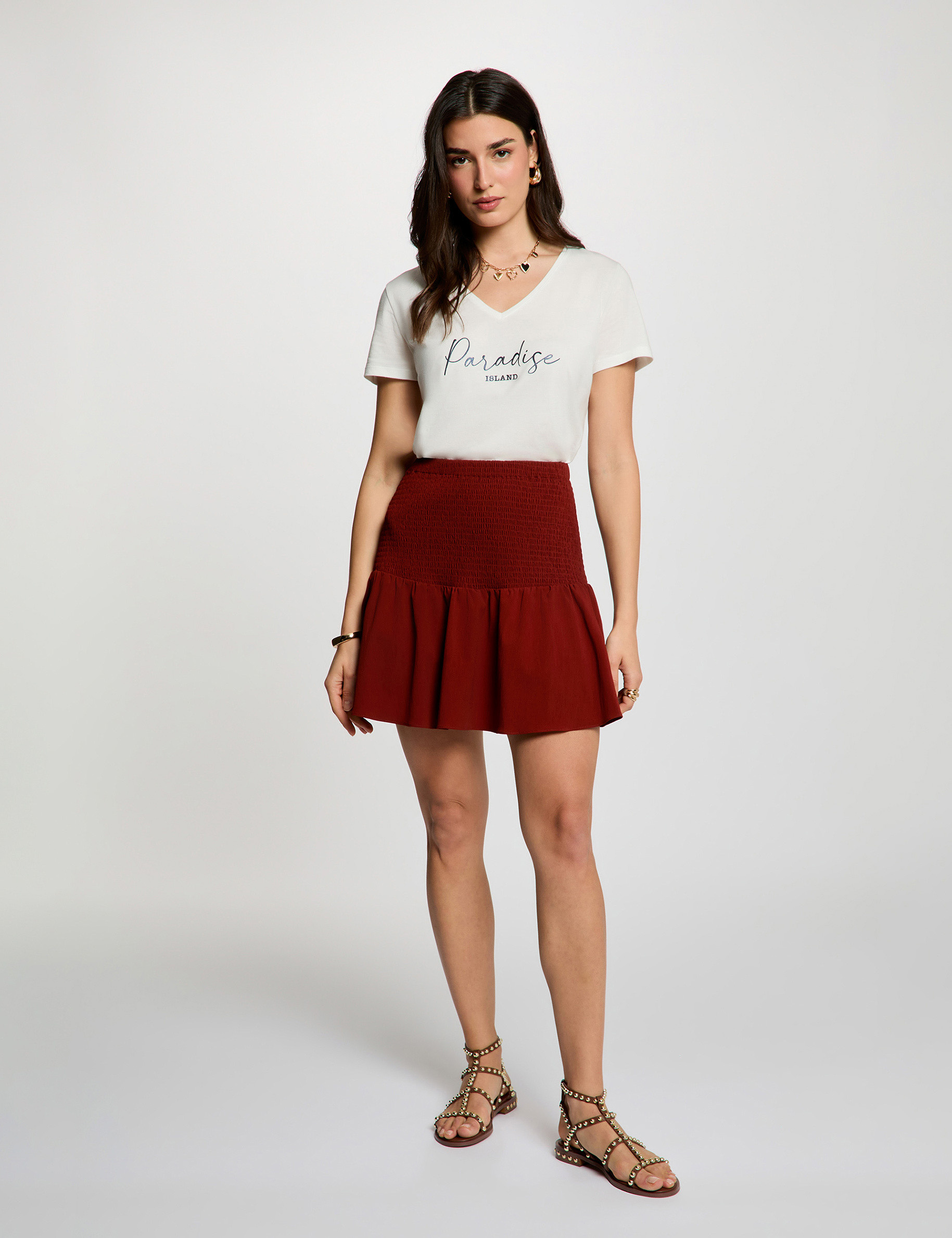 Jupe courte ajust&eacute;e marron cognac femme