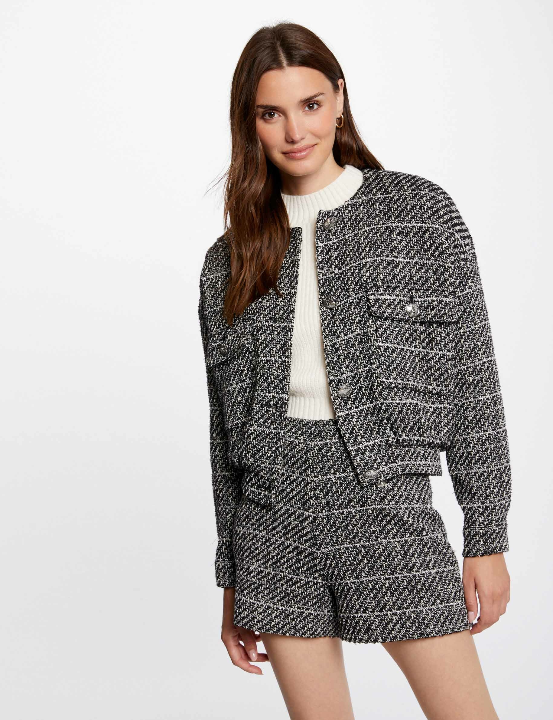 Blouson oversize fils métallisés noir femme