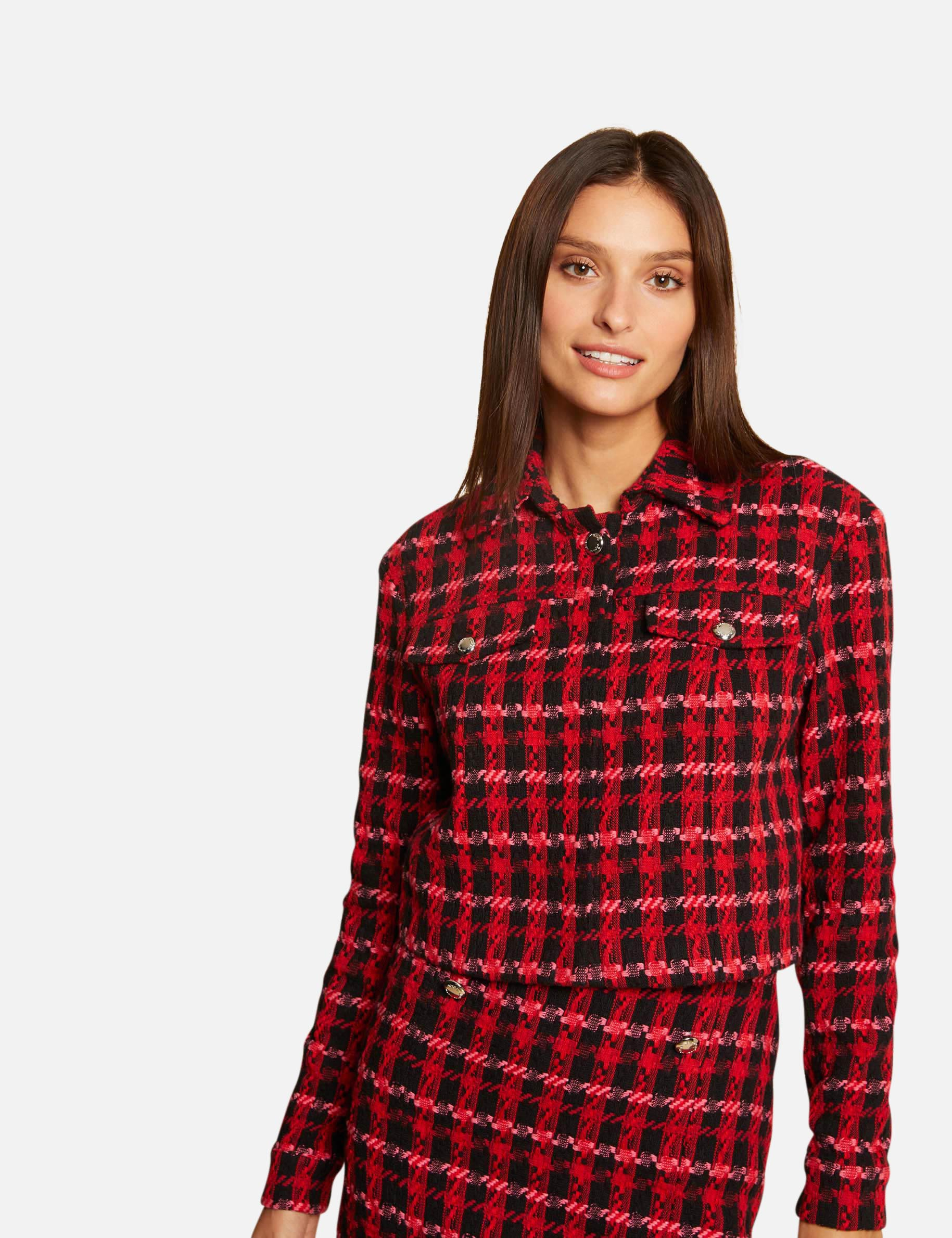 Image of Veste droite boutonnée à carreaux multico femme