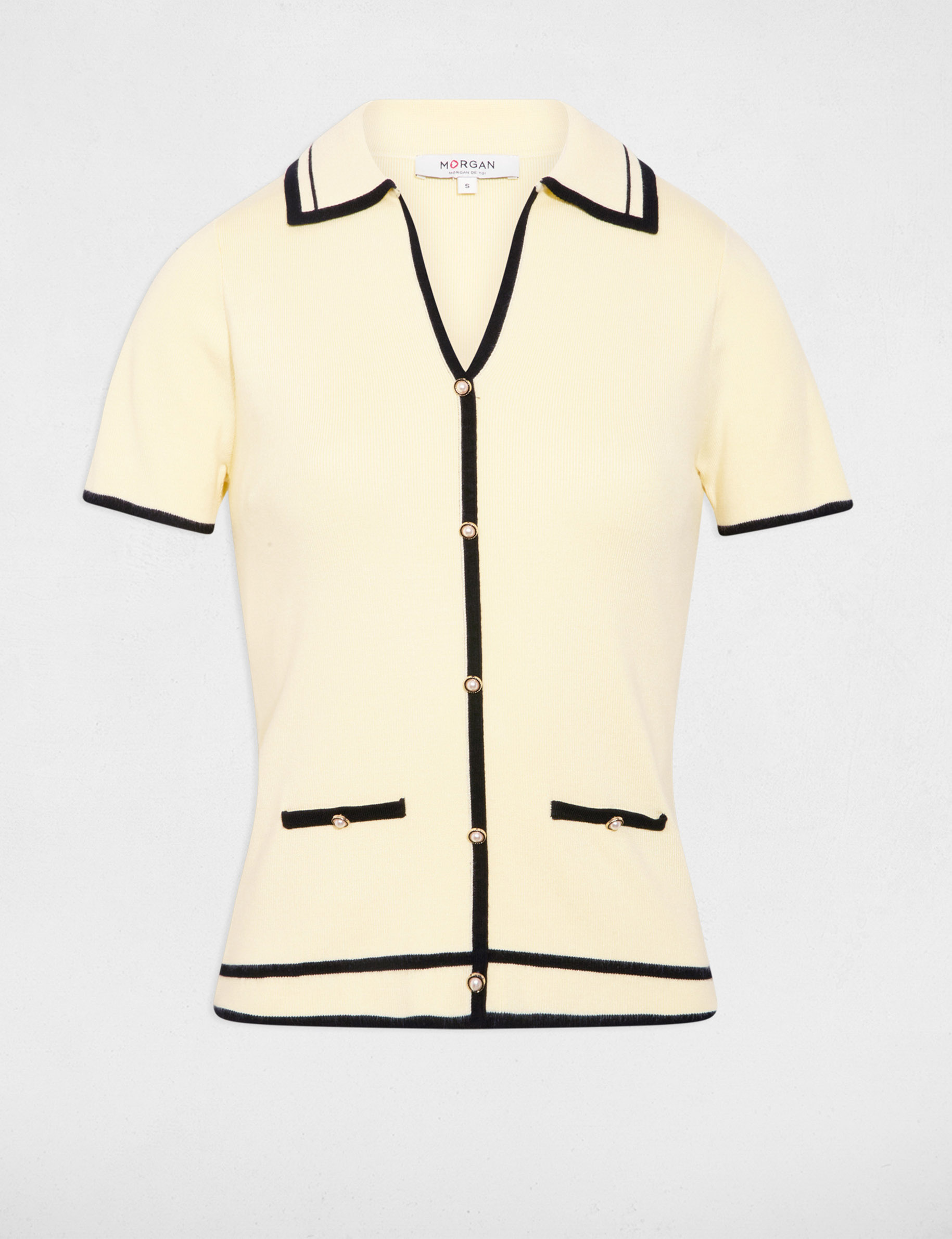 Pull ajust&eacute; ray&eacute; jaune pastel femme