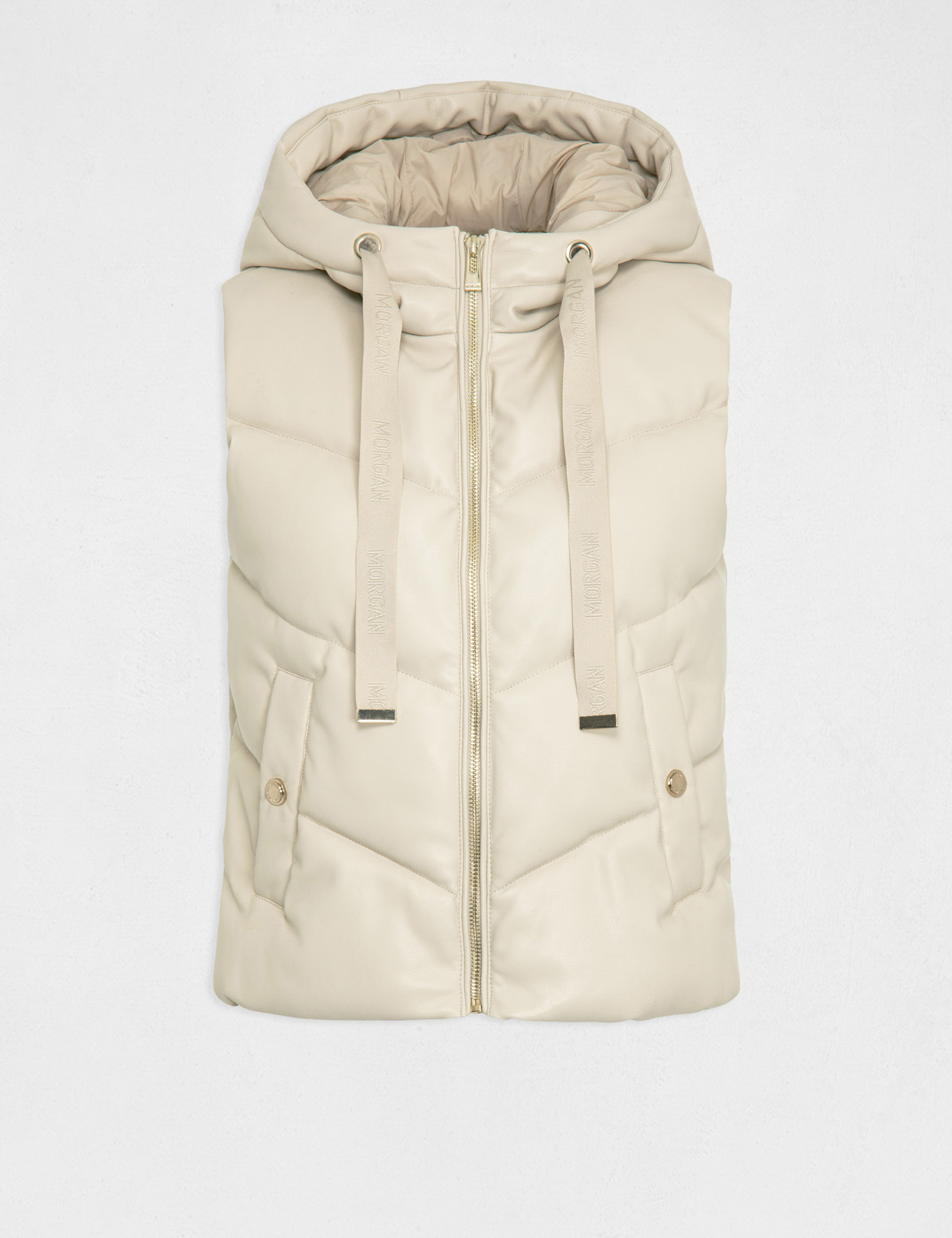 doudoune droite a capuche simili cuir ivoire femme Doudoune droite à capuche simili cuir ivoire femme