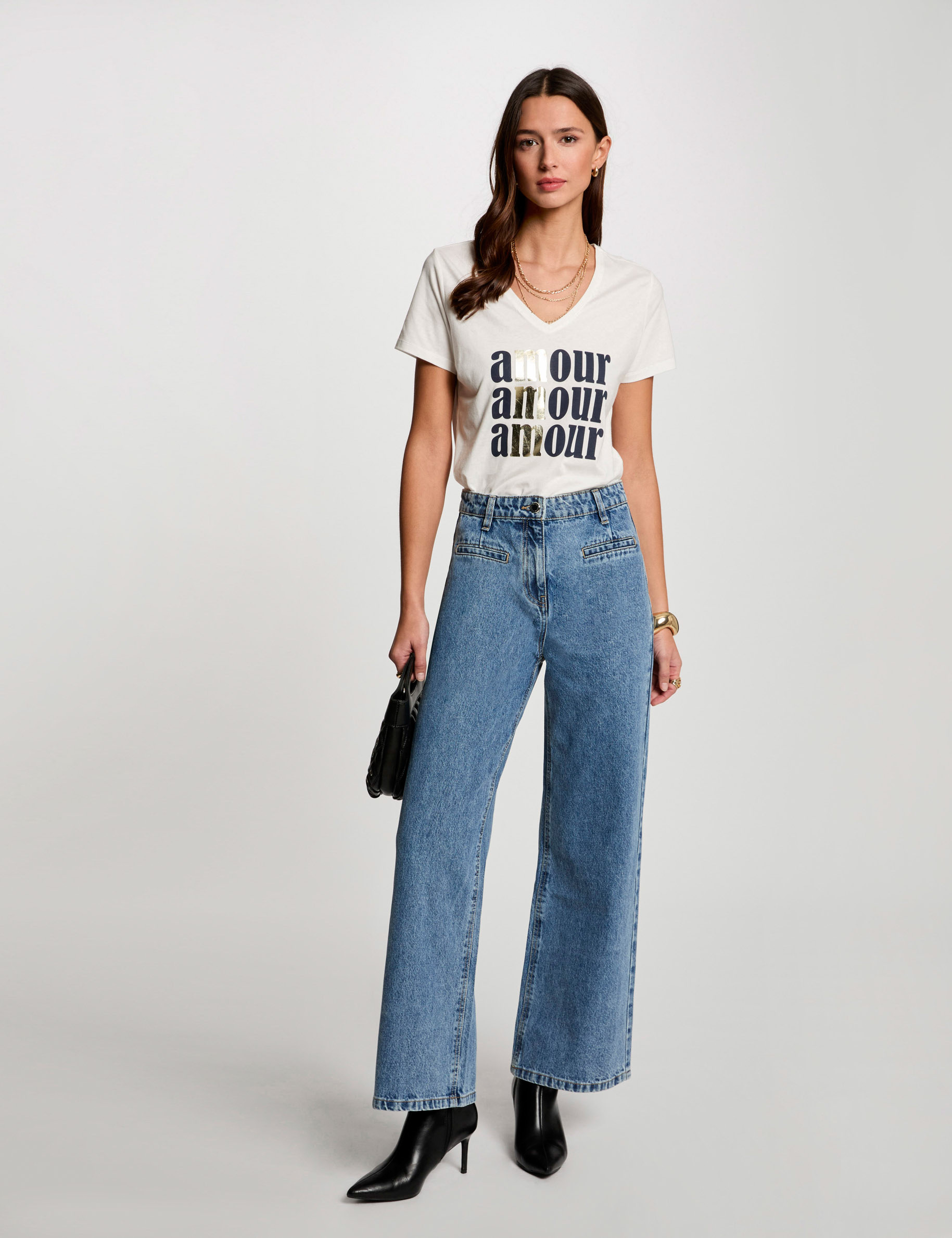 Jeans jambe large denim double stone femme