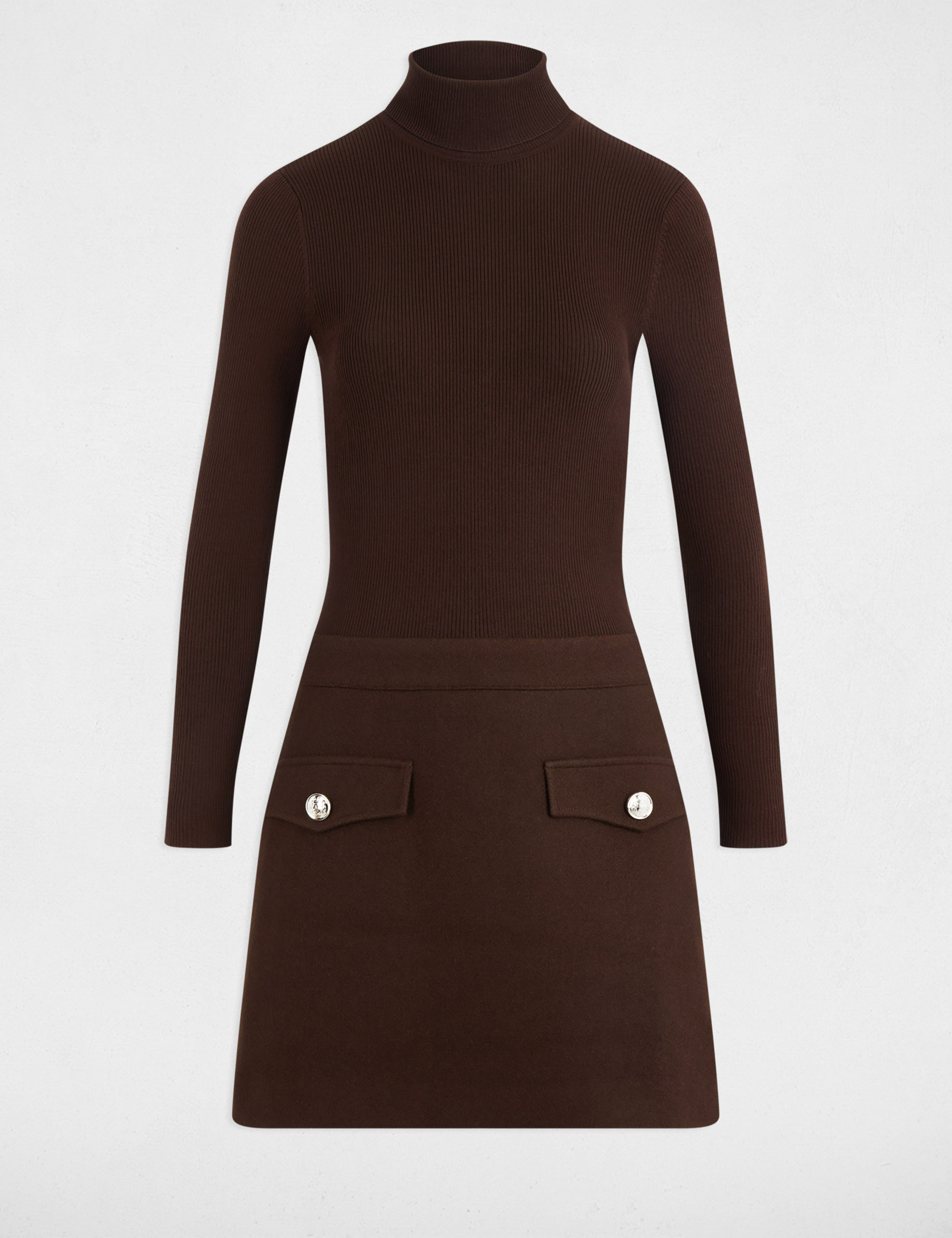 Robe courte ajust&eacute;e 2-en-1 marron fonc&eacute; femme