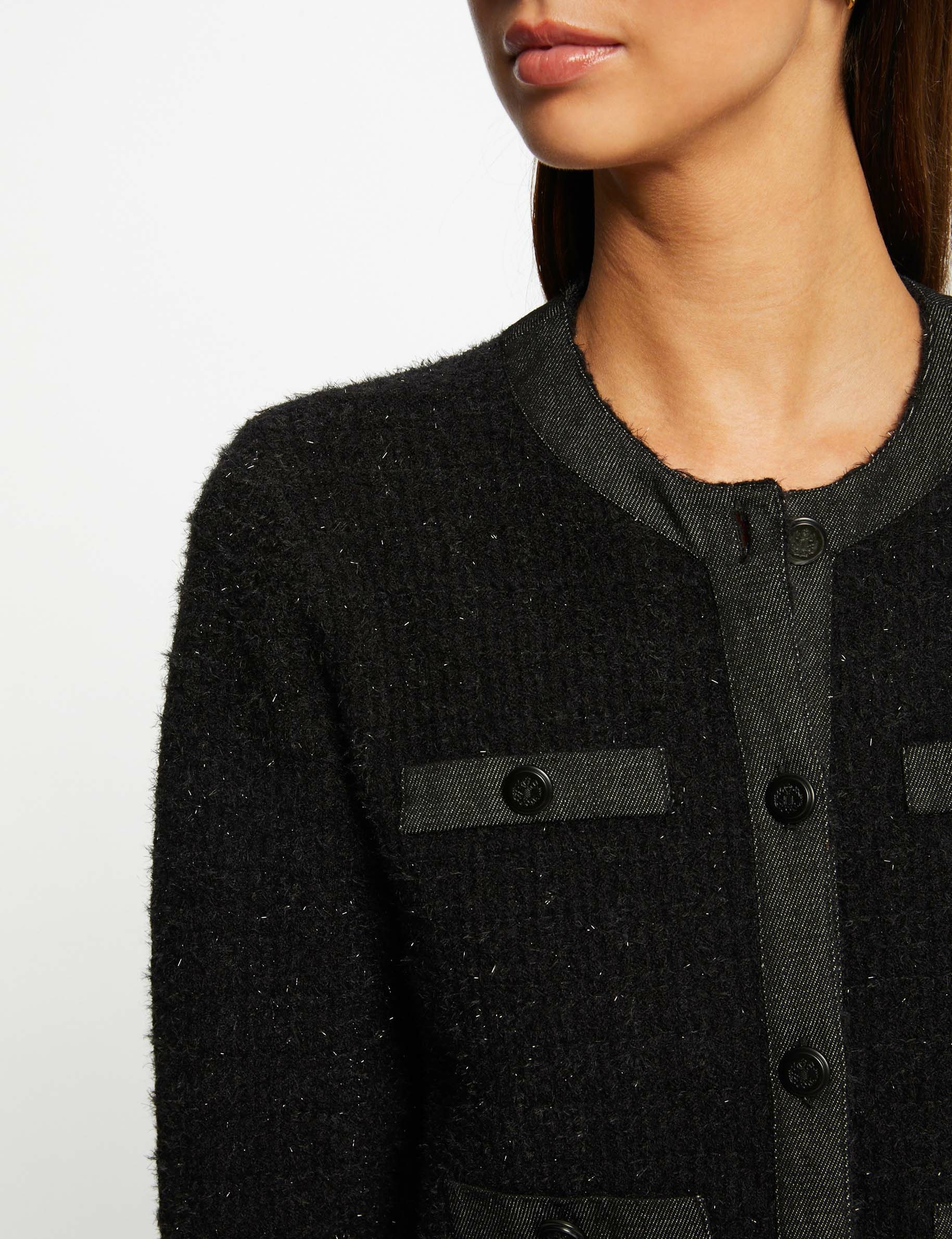 Gilet col rond boutonné noir femme | Morgan