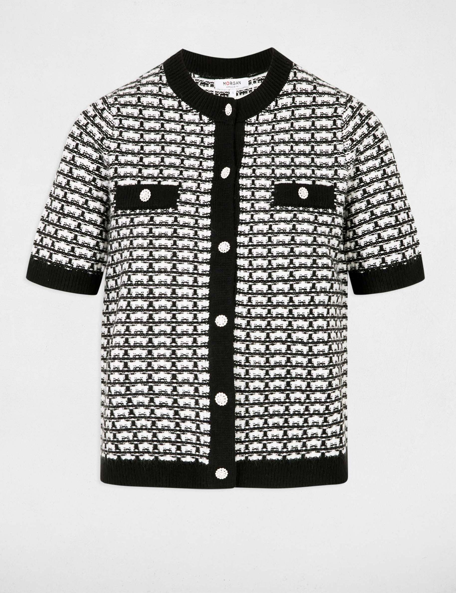 Gilet manches courtes imprim&eacute; noir femme