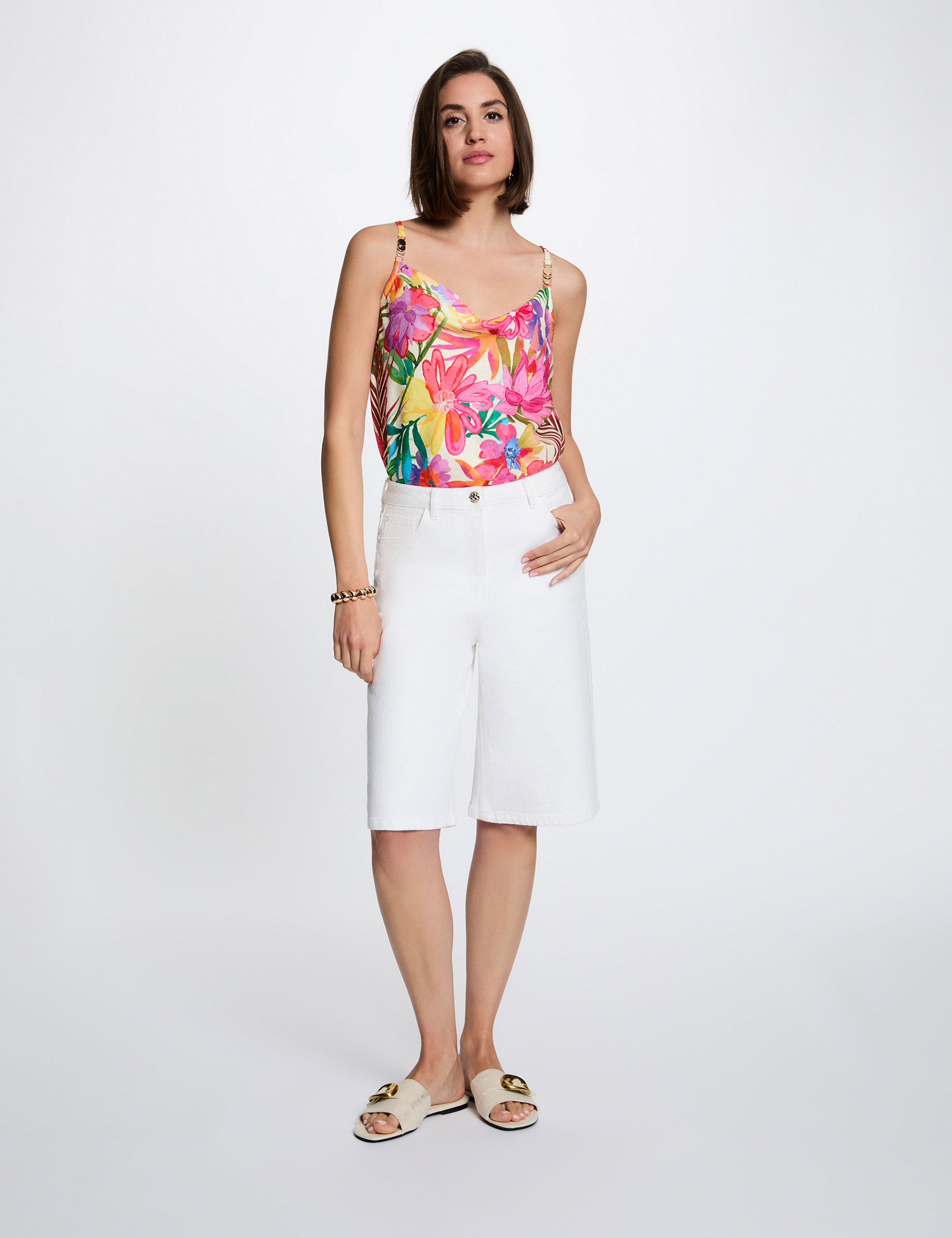 Top satin&eacute; col b&eacute;nitier multicolore femme