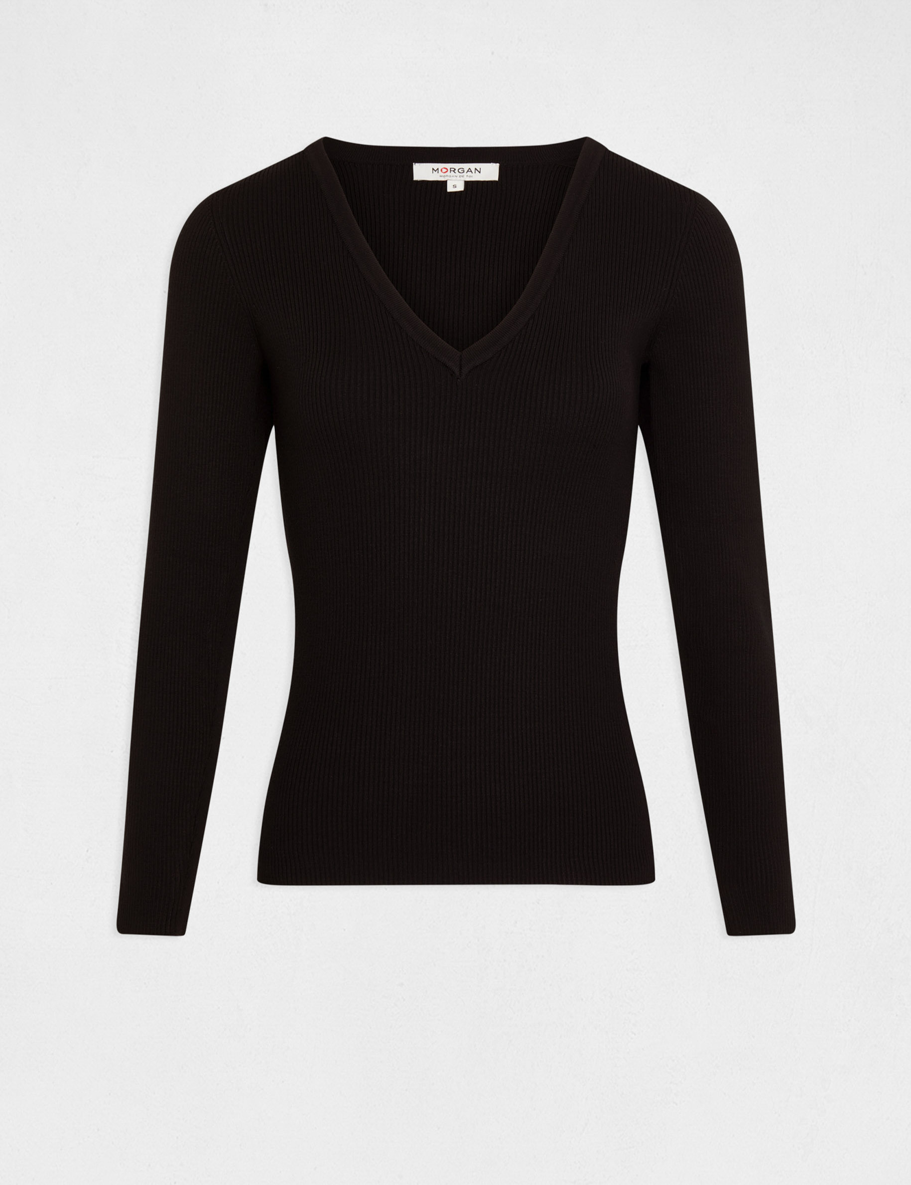 Pull manches longues bandes bijoux noir femme