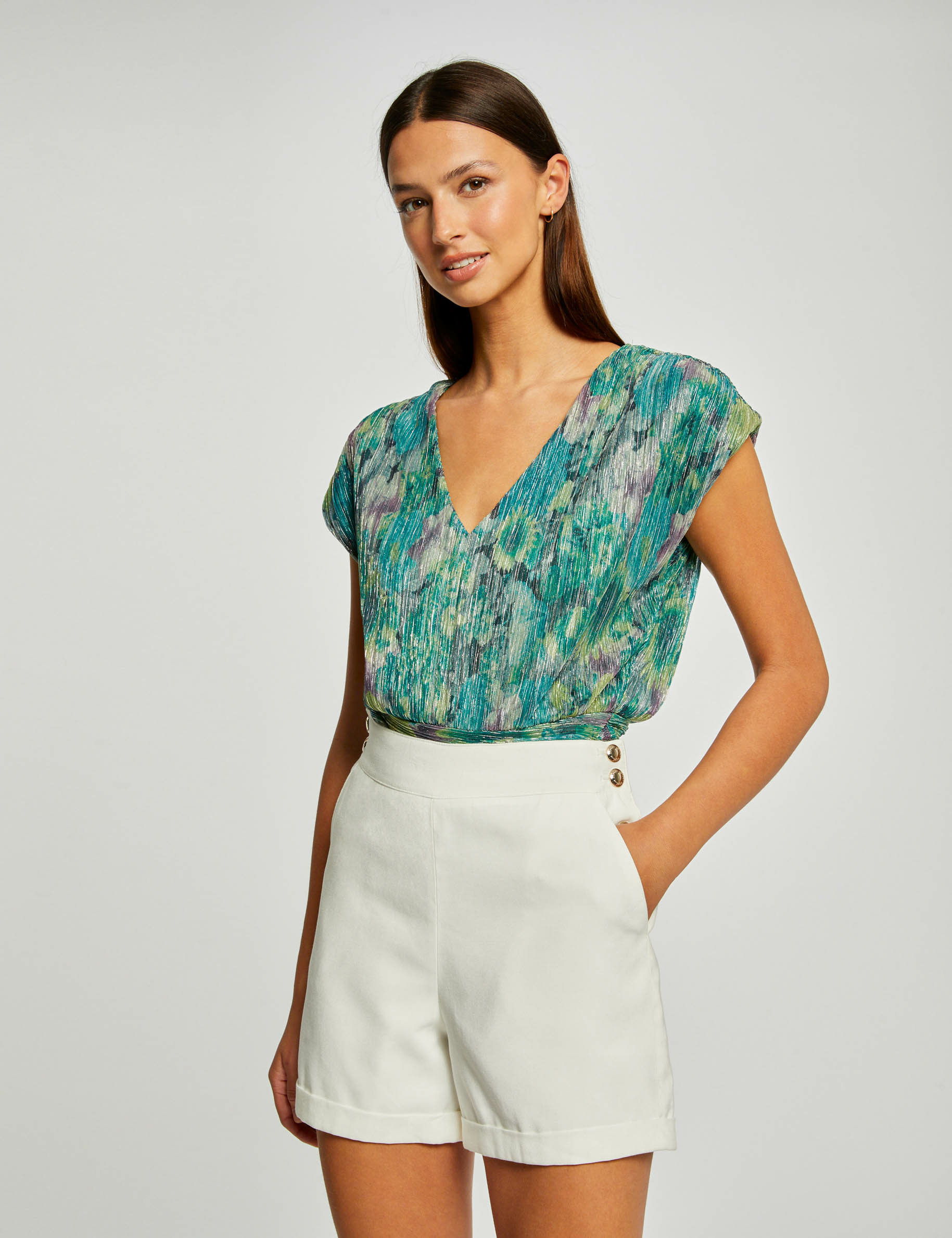 T-shirt manches courtes imprimé floral vert femme T-shirt manches courtes imprimé floral vert femme