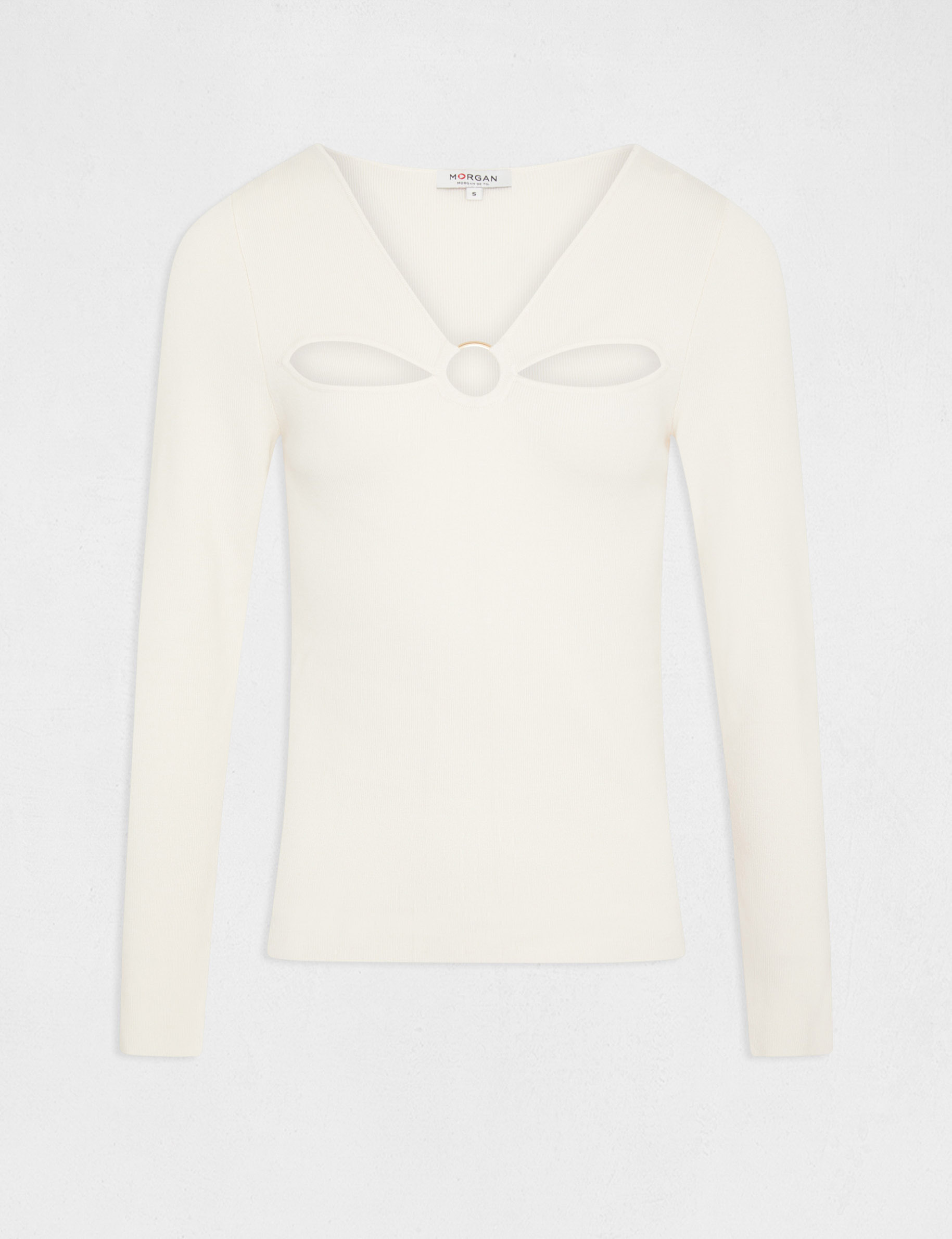 pull manches longues avec ouvertures ivoire femme Pull manches longues avec ouvertures ivoire femme