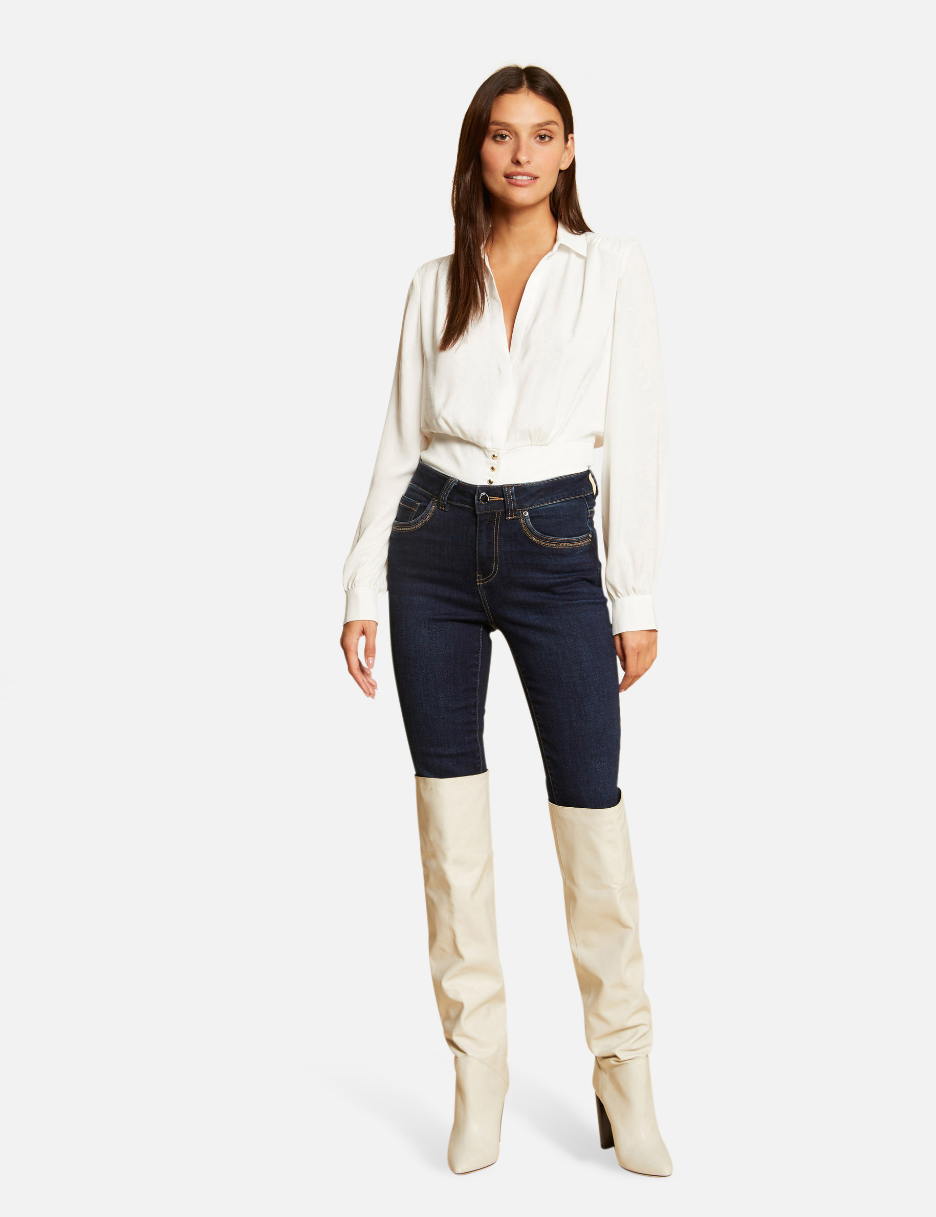 Blouse manches longues ecru femme