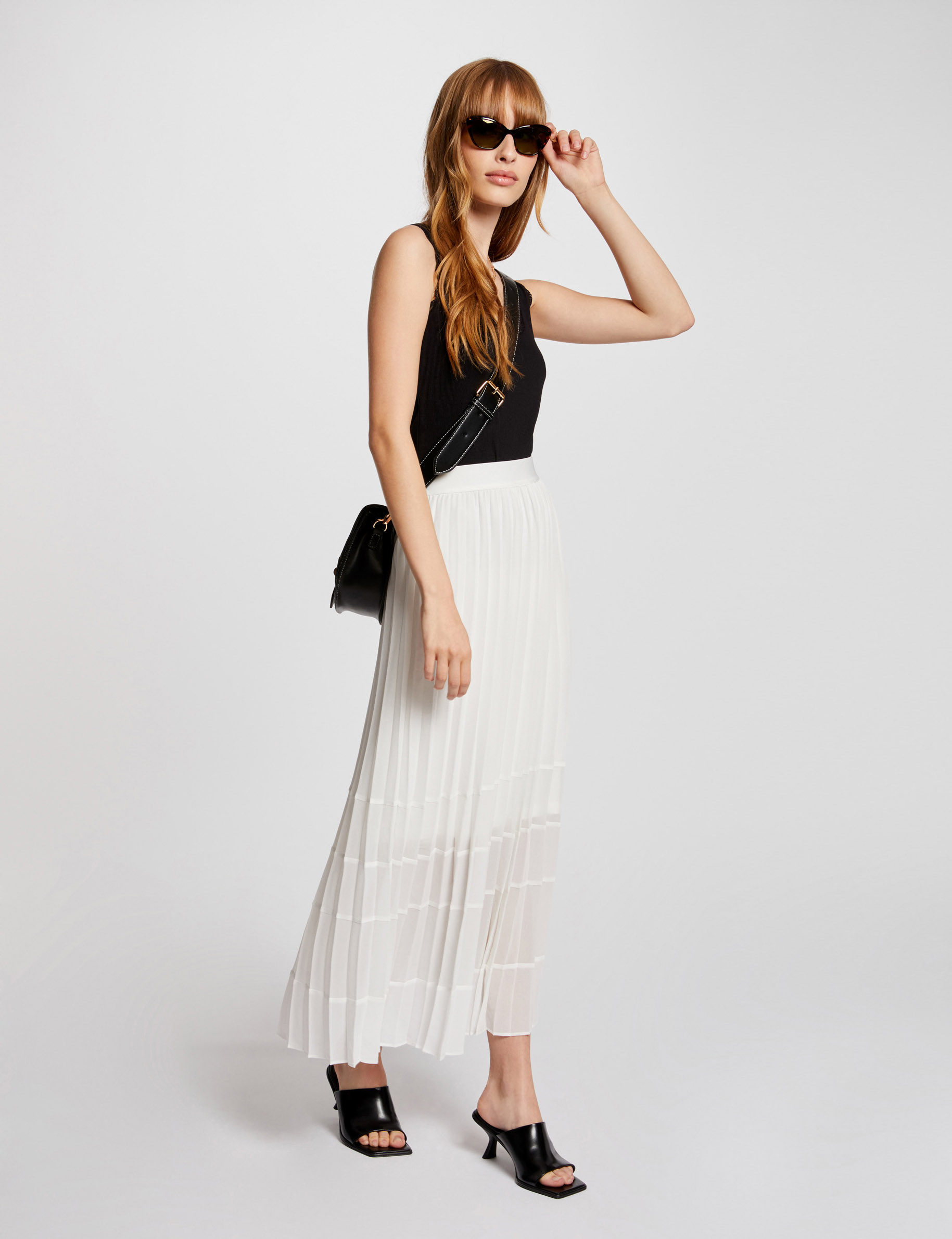 jupe longue evasee plissee ivoire femme Jupe longue évasée plissée ivoire femme