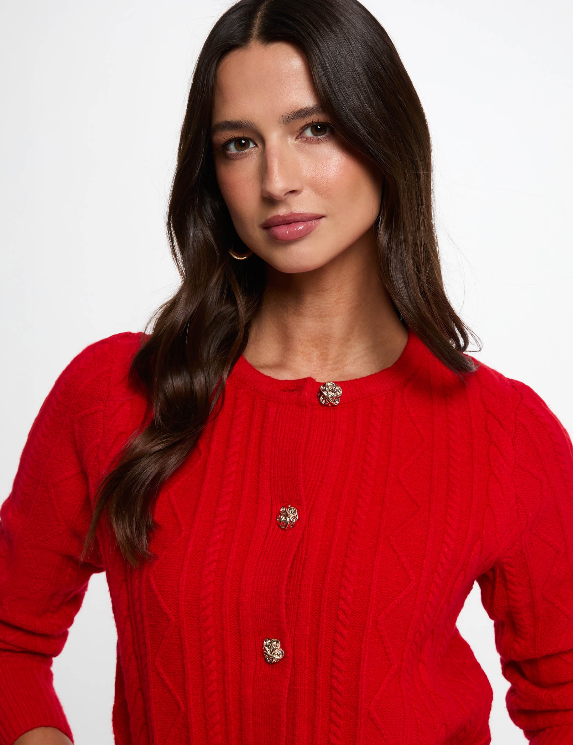 Pull cardigan boutonn&eacute; rouge femme