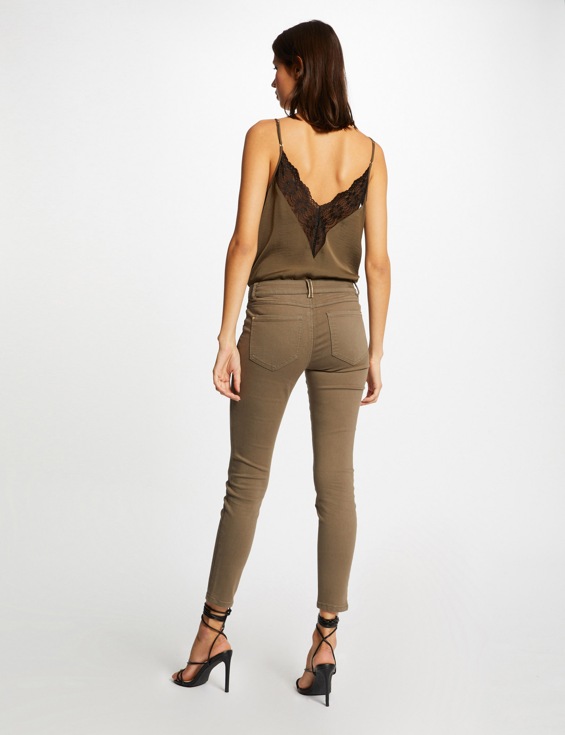 Pantalon skinny taille standard 7/8ème vert kaki femme Pantalon skinny taille standard 7/8ème vert kaki femme