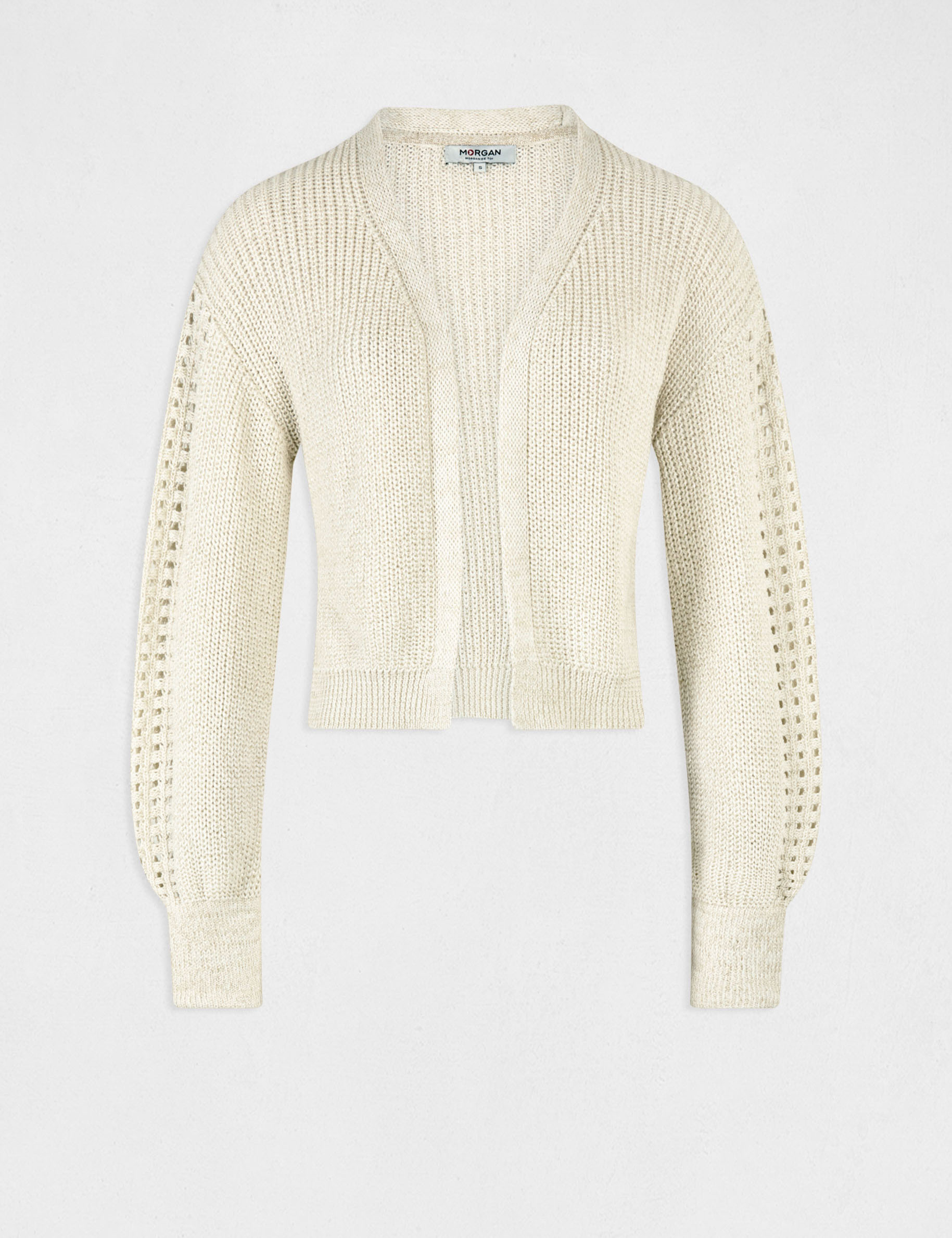 Gilet manches longues à détails ajourés beige femme