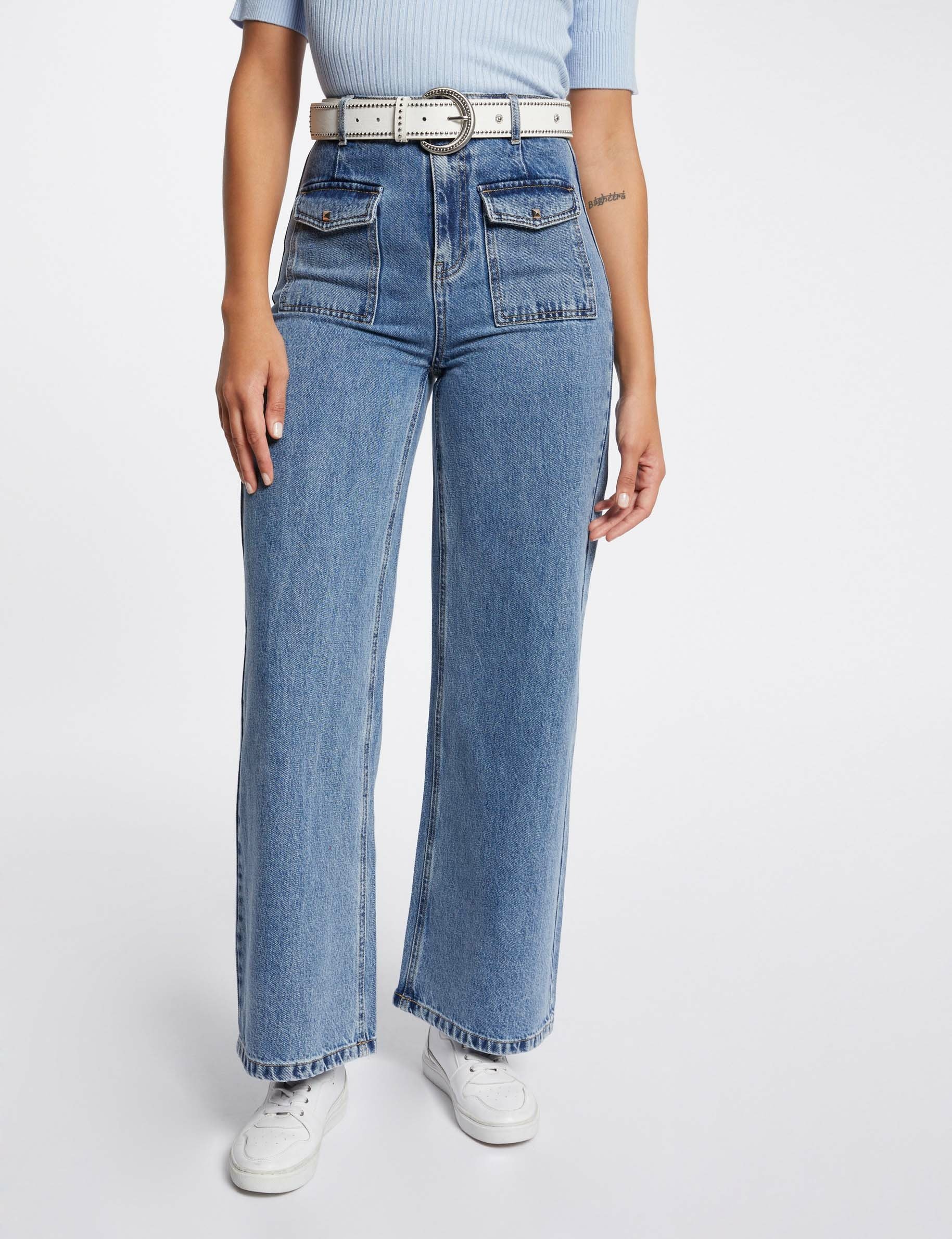 jeans large taille haute denim double stone femme Jeans large taille haute denim double stone femme