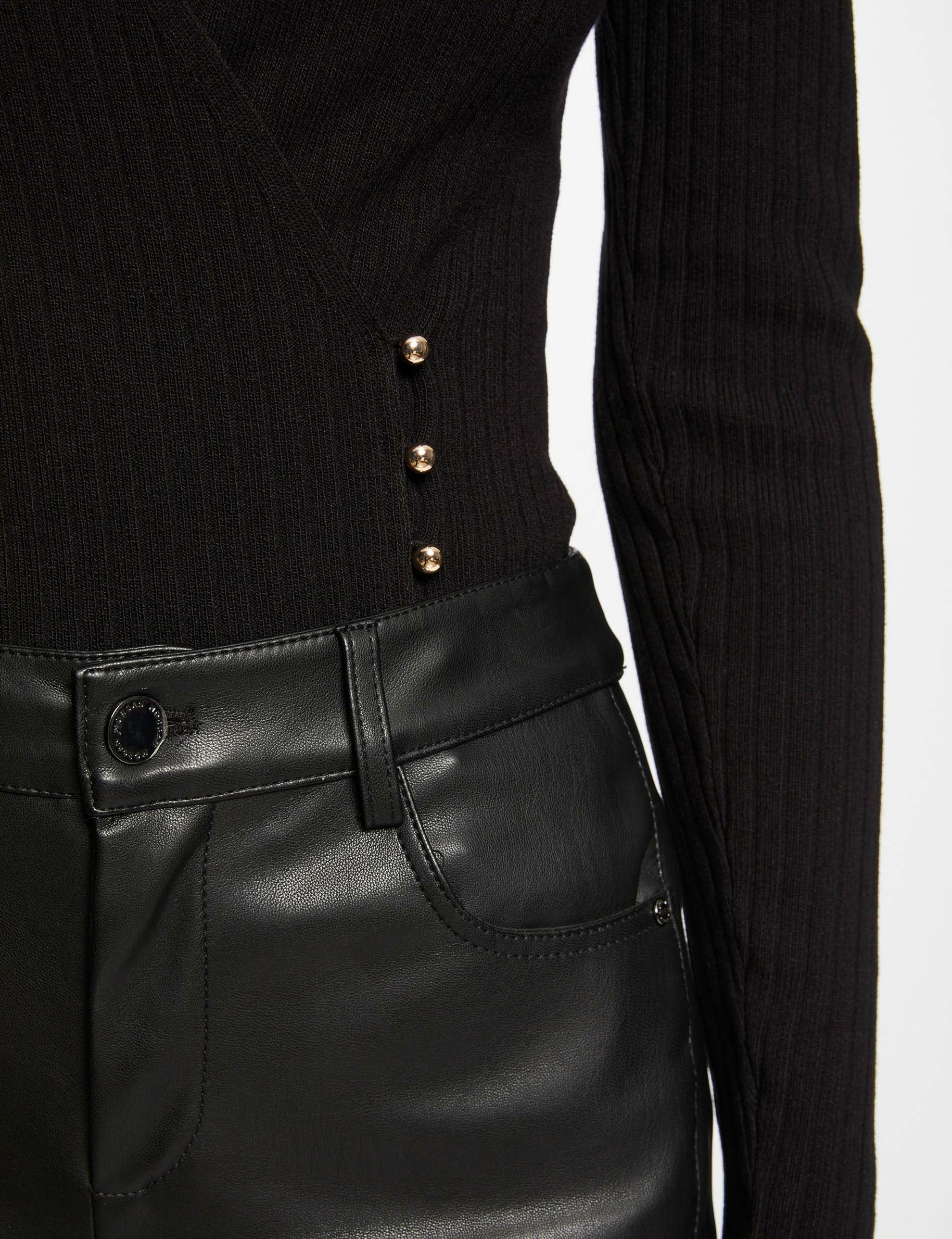 Pull manches longues col cache-coeur noir femme