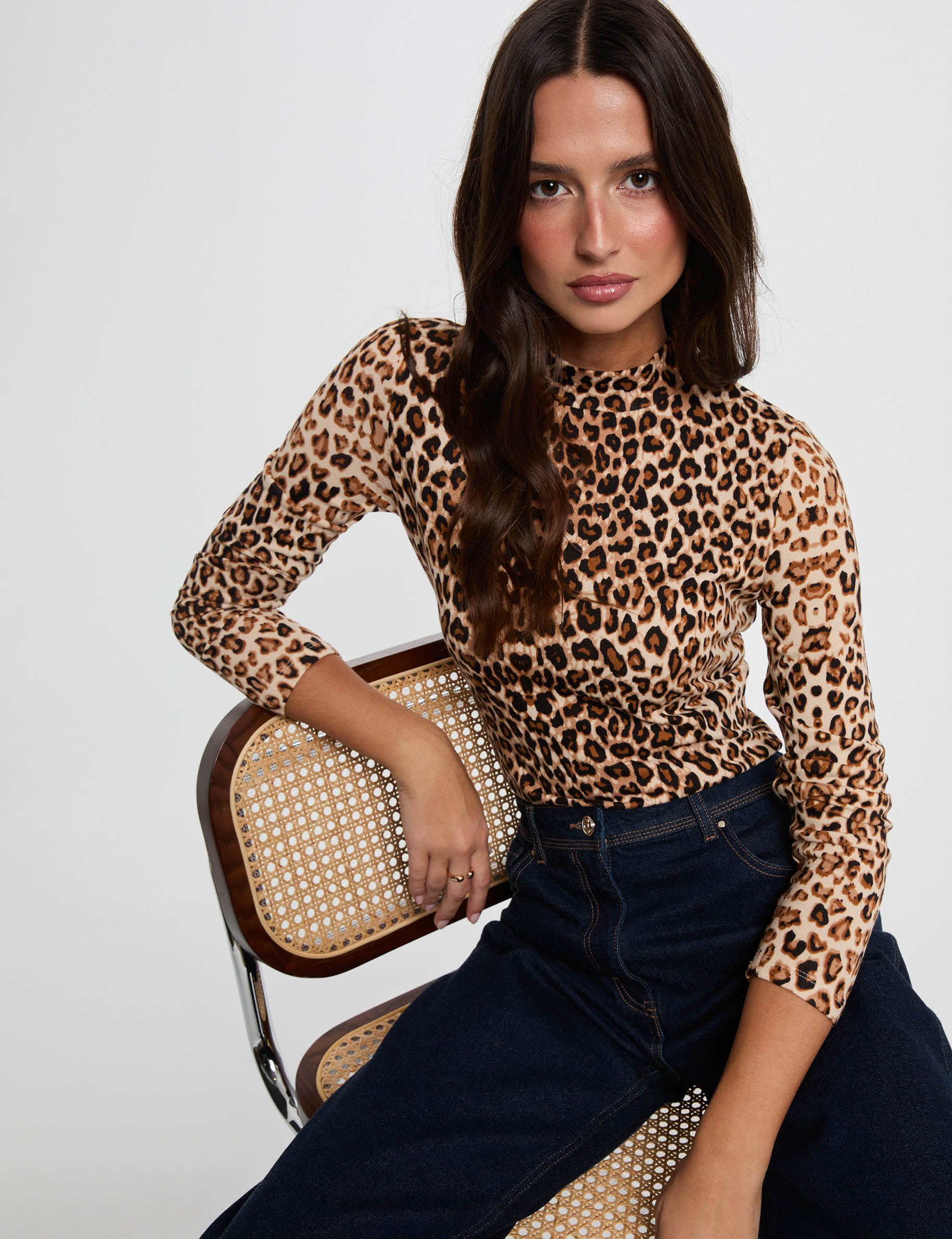 T-shirt col montant multicolore femme