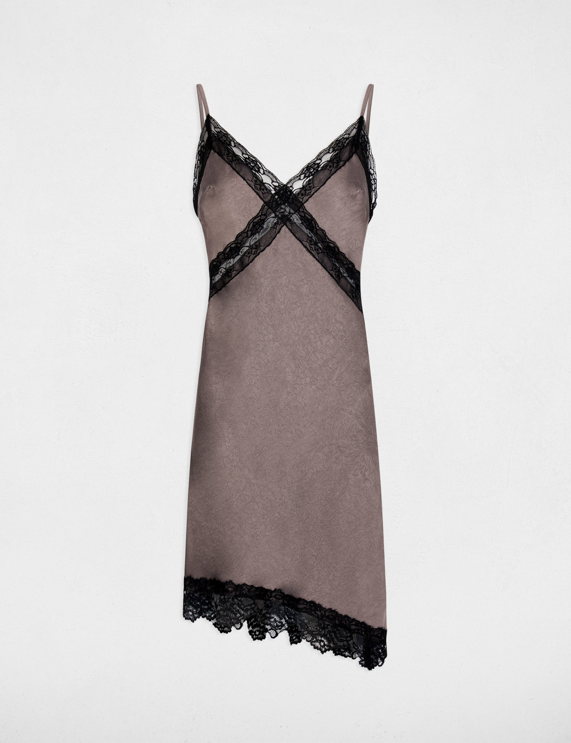 Robe asym&eacute;trique satin&eacute;e taupe femme