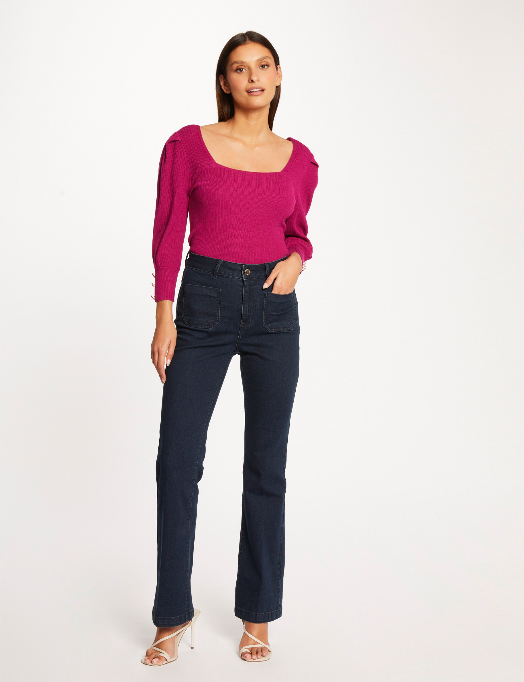 pull manches 34 bouffantes framboise femme Pull manches 3/4 bouffantes framboise femme