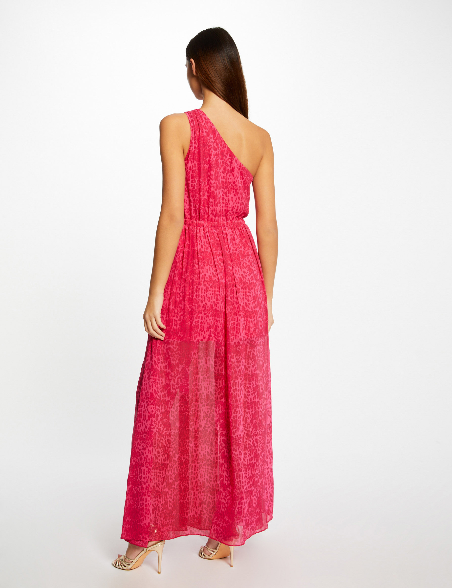 Robe longue évasée imprimé léopard rose femme Robe longue évasée imprimé léopard rose femme