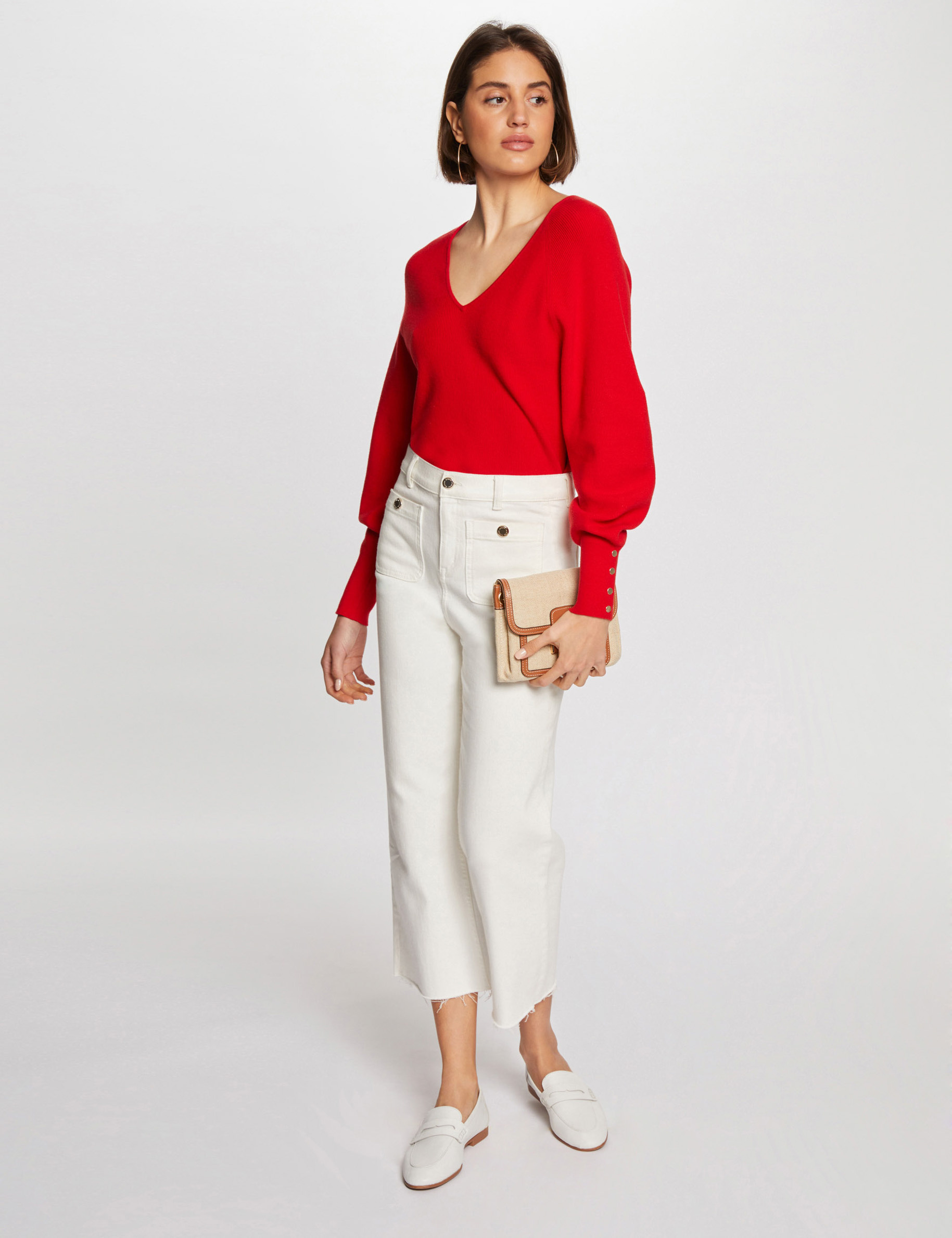 pull manches longues col en v rouge femme Pull manches longues col en V rouge femme