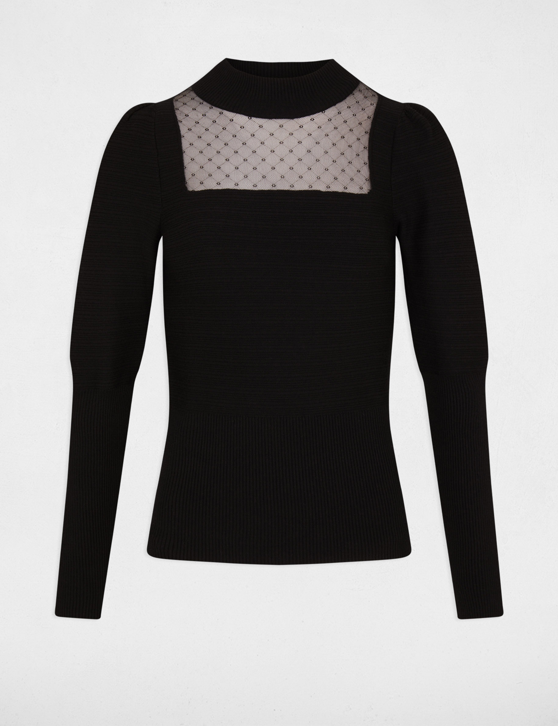 Pull manches longues avec dentelle noir femme
