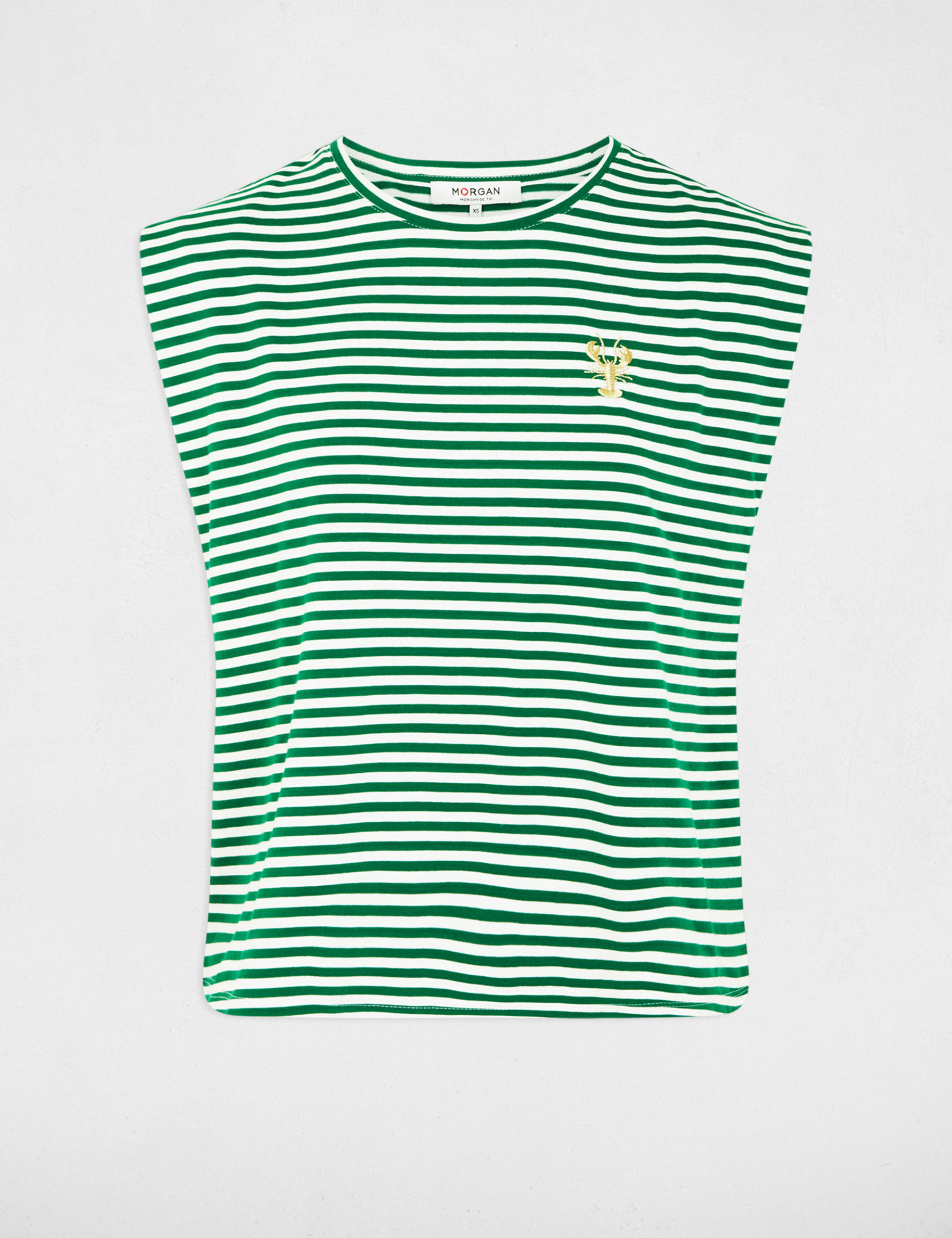 T-shirt ray&eacute; brod&eacute; vert prairie femme