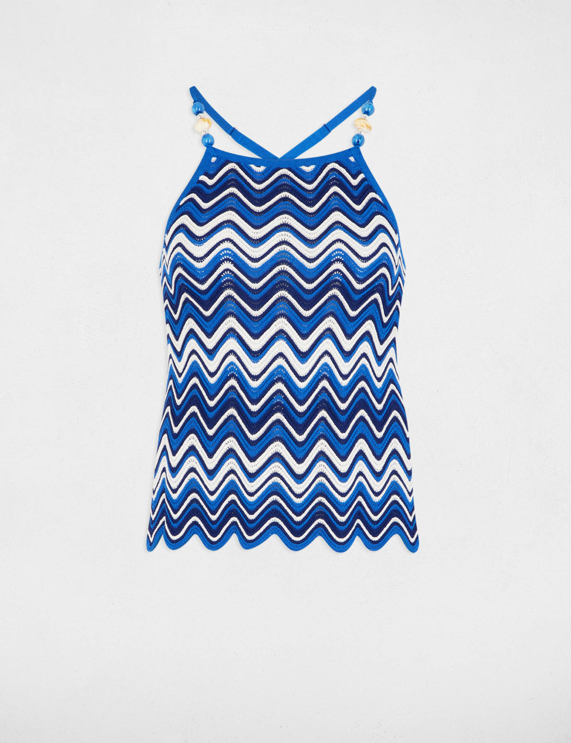 Top en maille imprim&eacute; bleu electrique femme