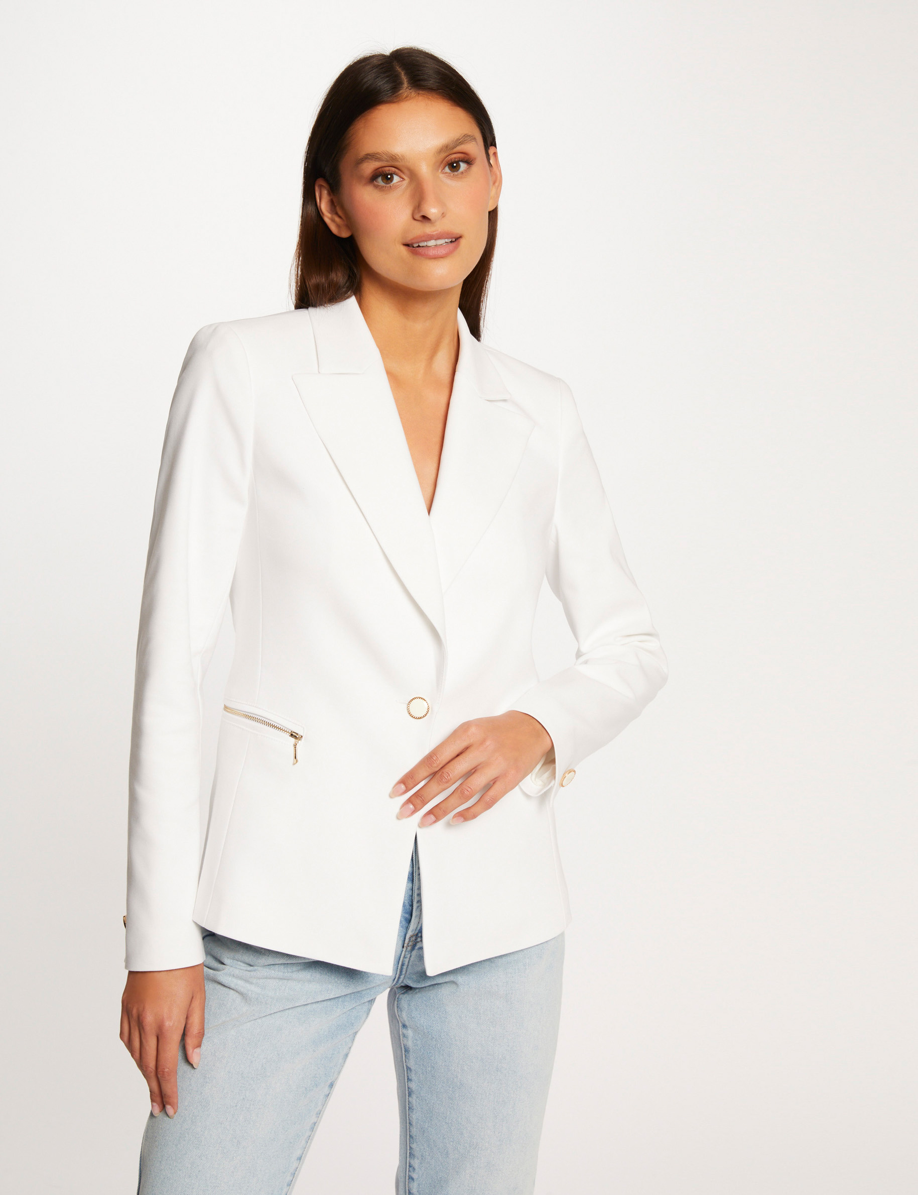 Veste city cintrée détails zippés ecru femme