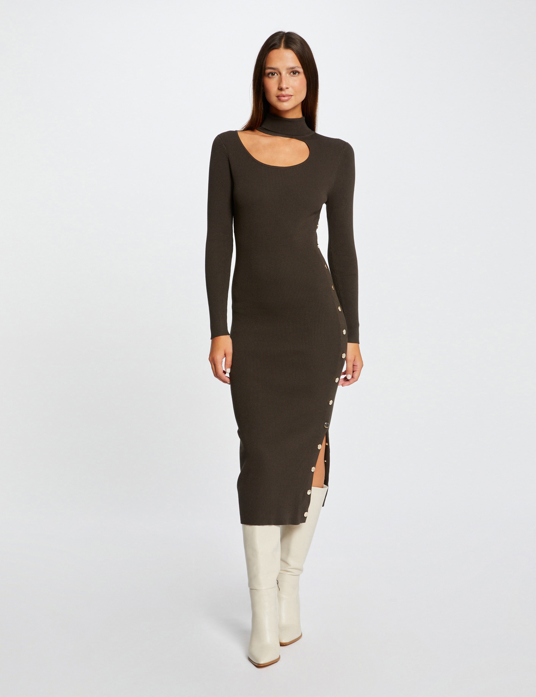 robe pull midi ajustee avec ouverture vert fonce femme Robe pull midi ajustée avec ouverture vert fonce femme
