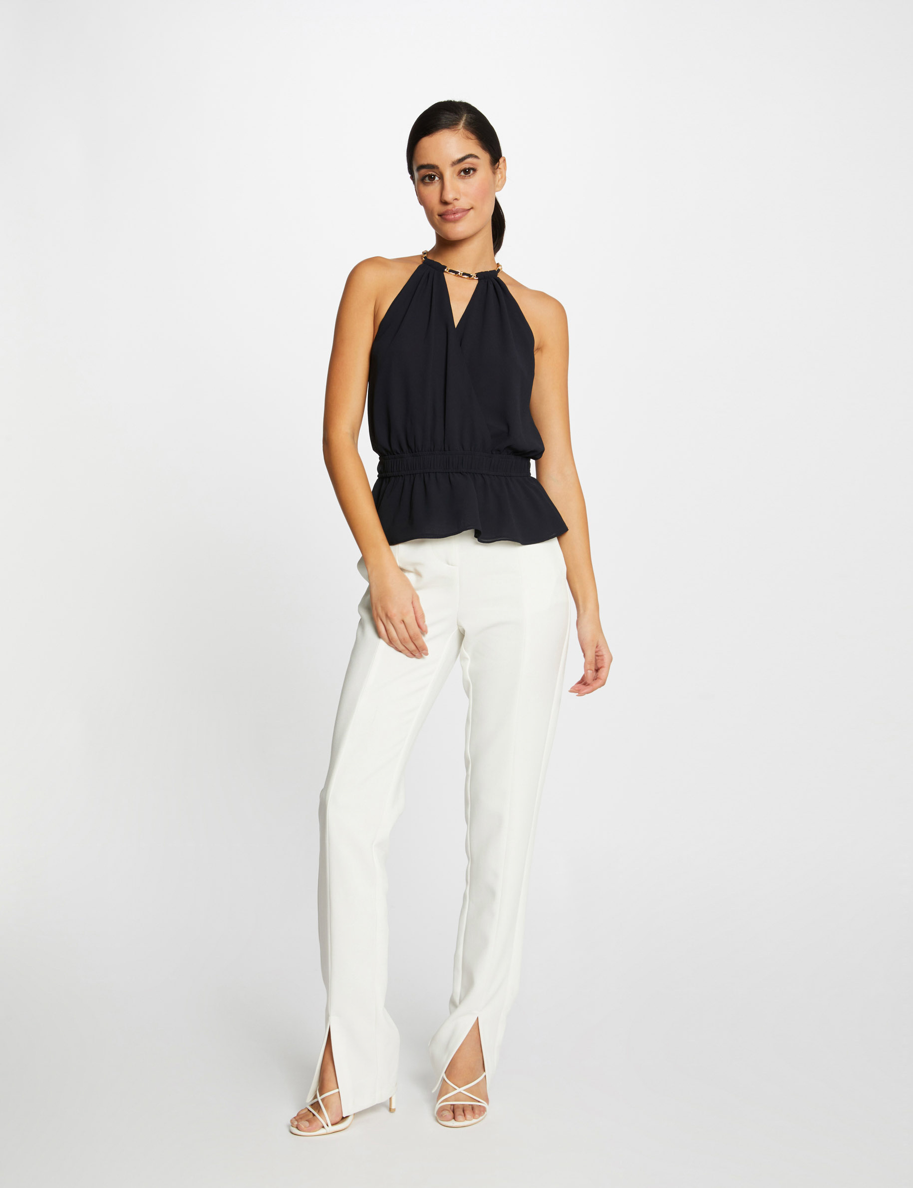 Blouse sans manches à col cache-coeur marine femme Blouse sans manches à col cache-coeur marine femme