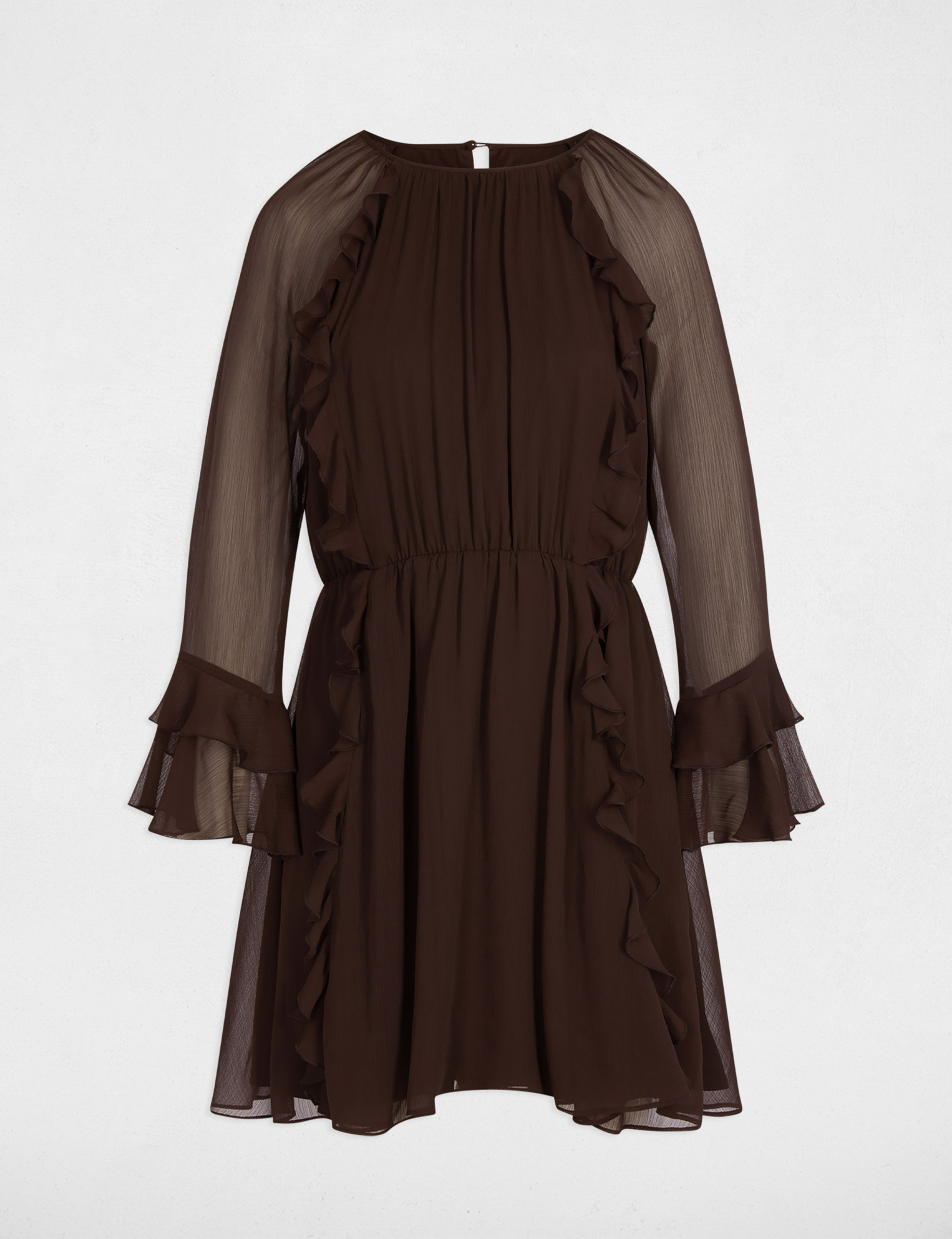 Robe courte fluide marron fonc&eacute; femme