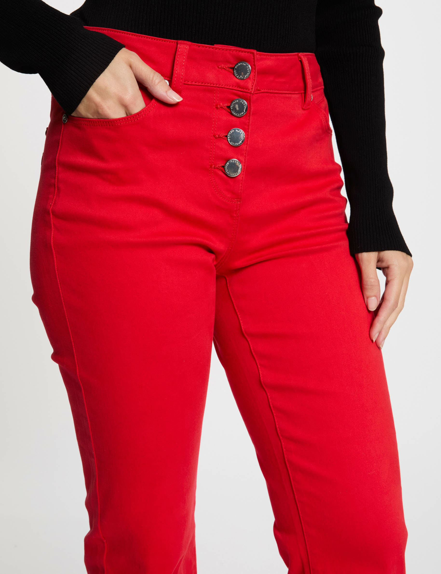 pantalon bootcut boutonne rouge femme Pantalon bootcut boutonné rouge femme
