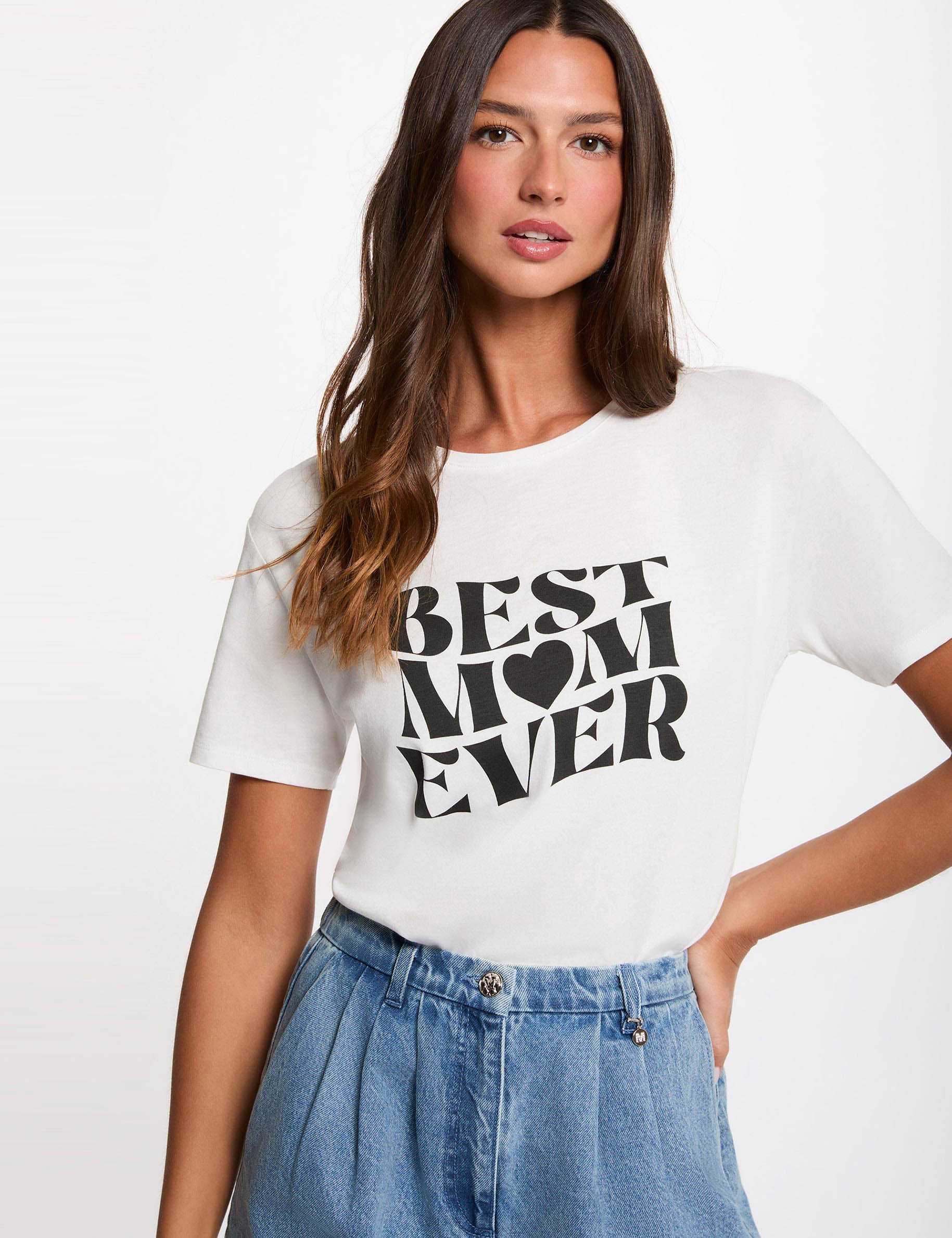 T-shirt col rond manches courtes blanc femme
