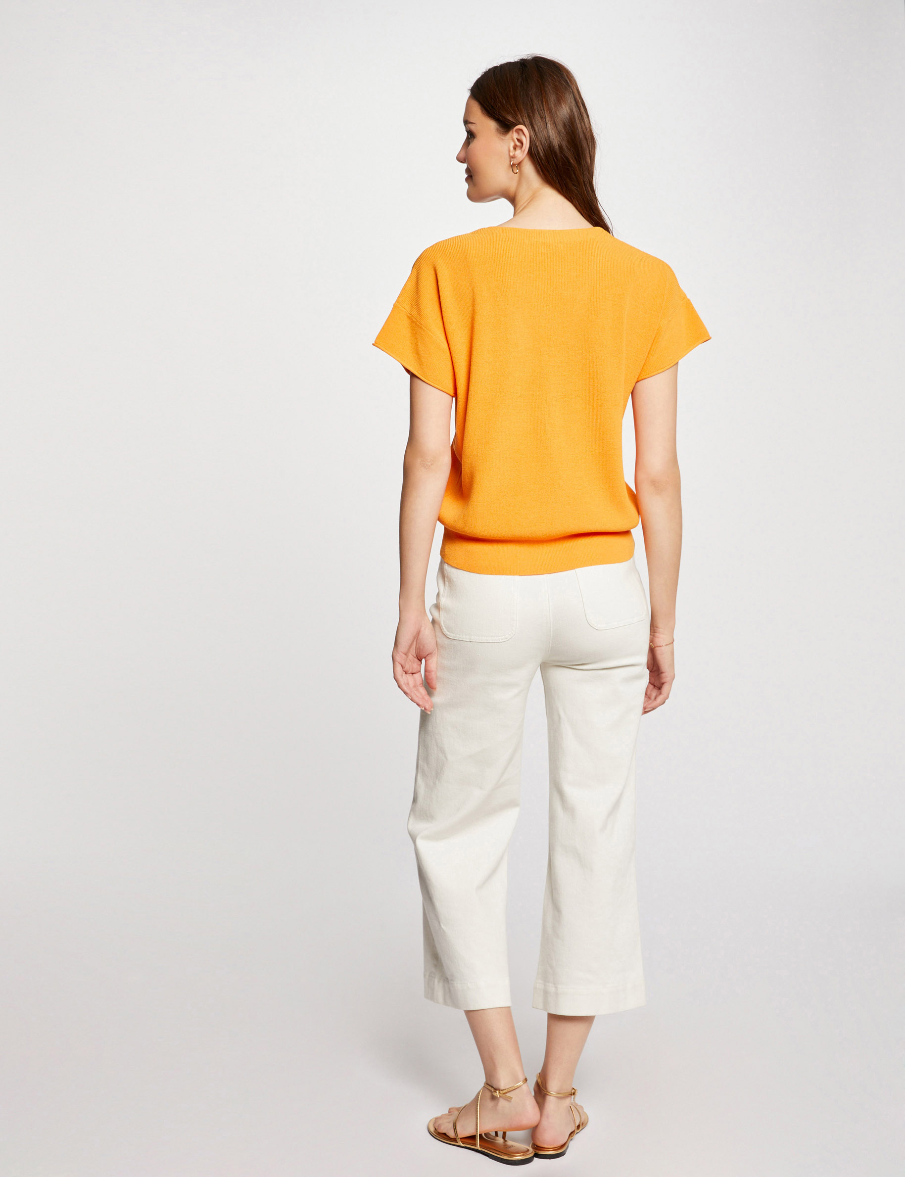 pull col en v manches courtes orange femme Pull col en V manches courtes orange femme