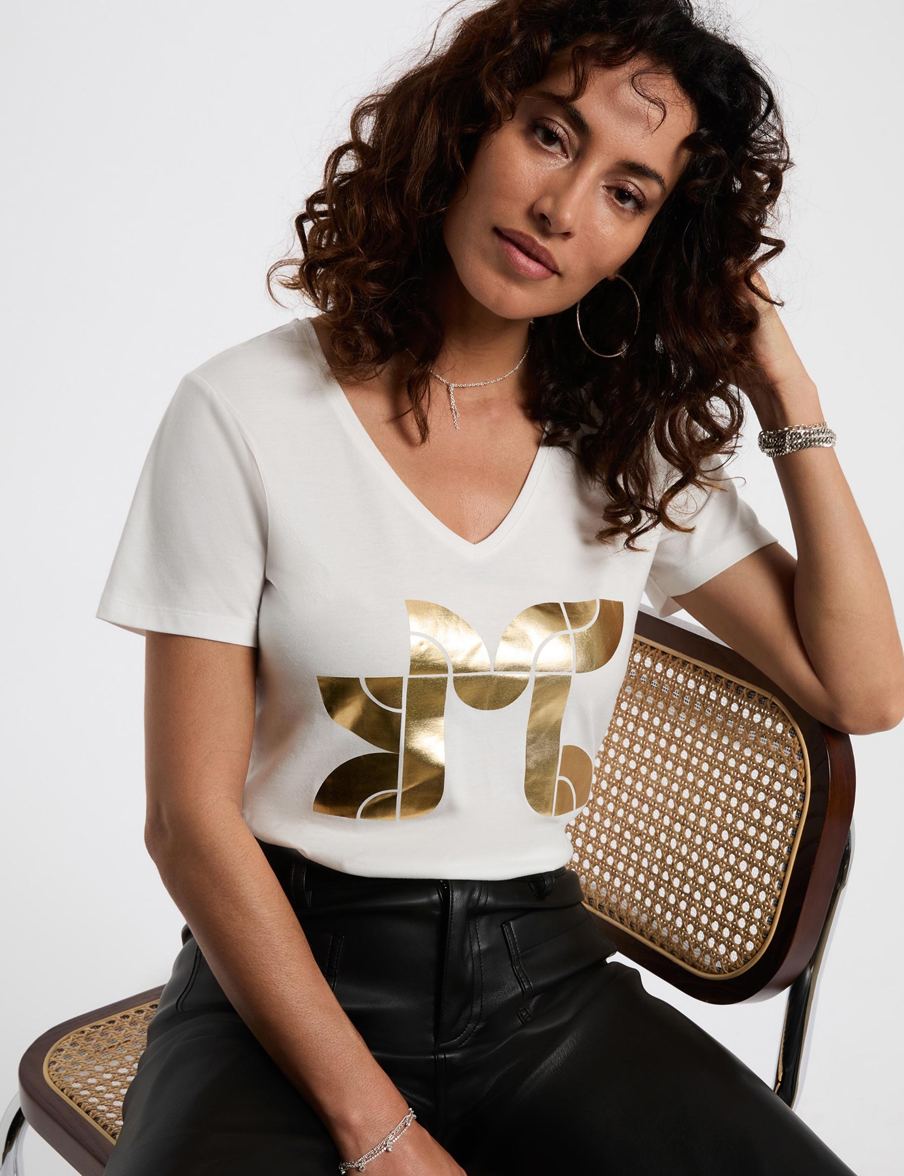 T-shirt court s&eacute;rigraphi&eacute; blanc femme