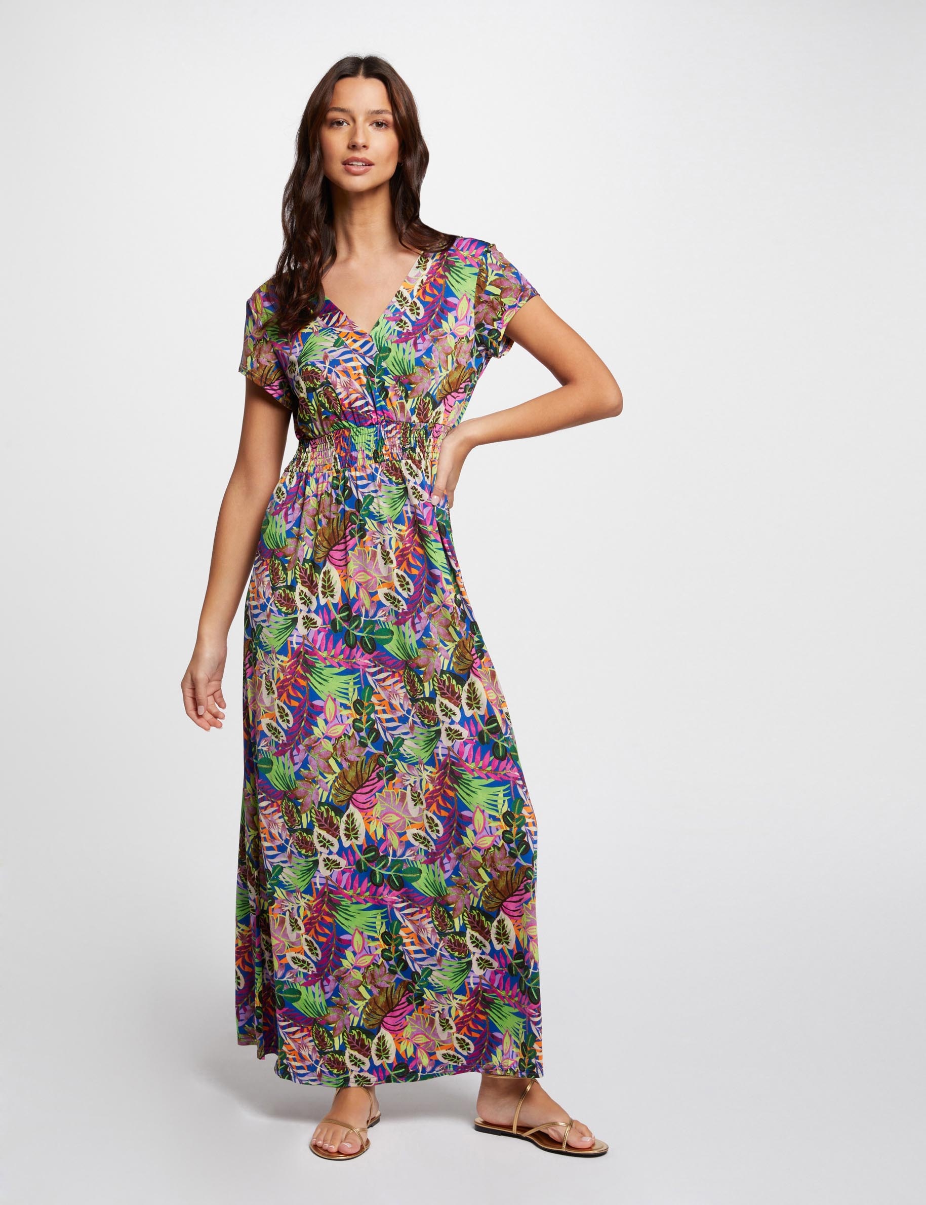 Robe longue cintr?�e imprim?�e multico femme | Morgan