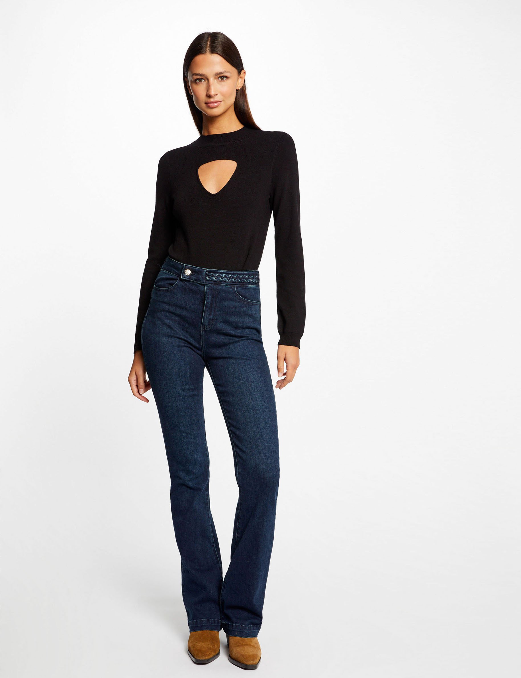 pull manches longues avec ouverture noir femme Pull manches longues avec ouverture noir femme