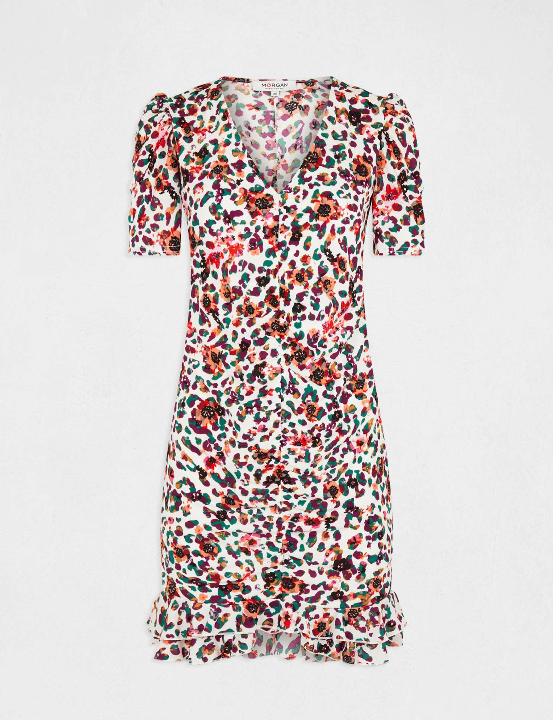Robe ajustée froncée imprimé floral multico femme Robe ajustée froncée imprimé floral multico femme