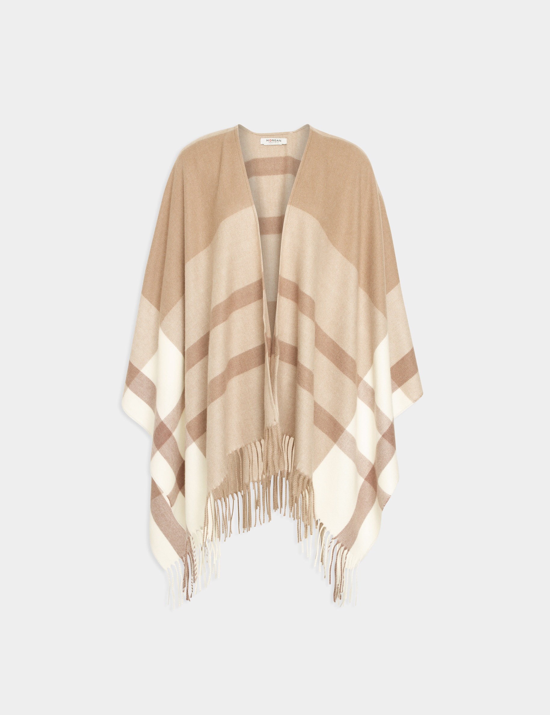 Image of Poncho à rayures beige femme