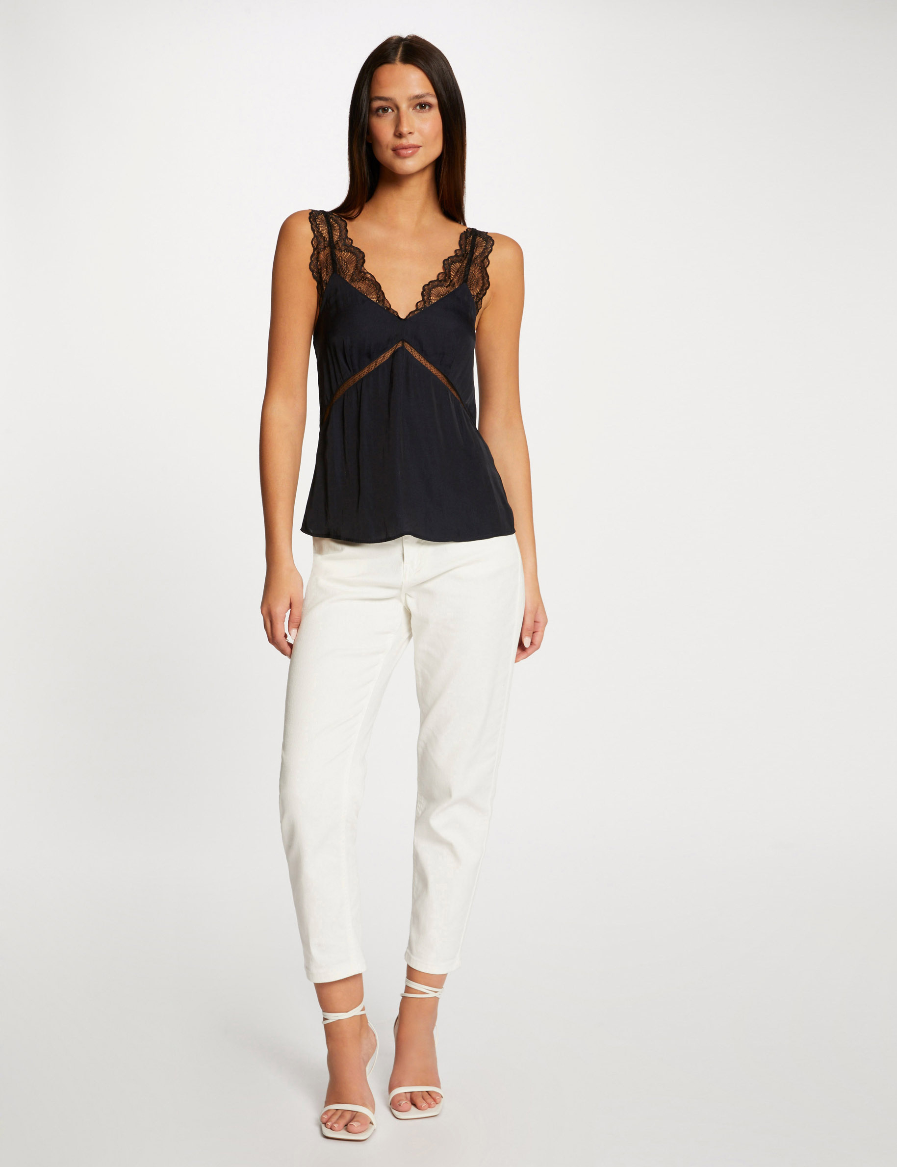 blouse bretelles larges a dentelle marine femme Blouse bretelles larges à dentelle marine femme